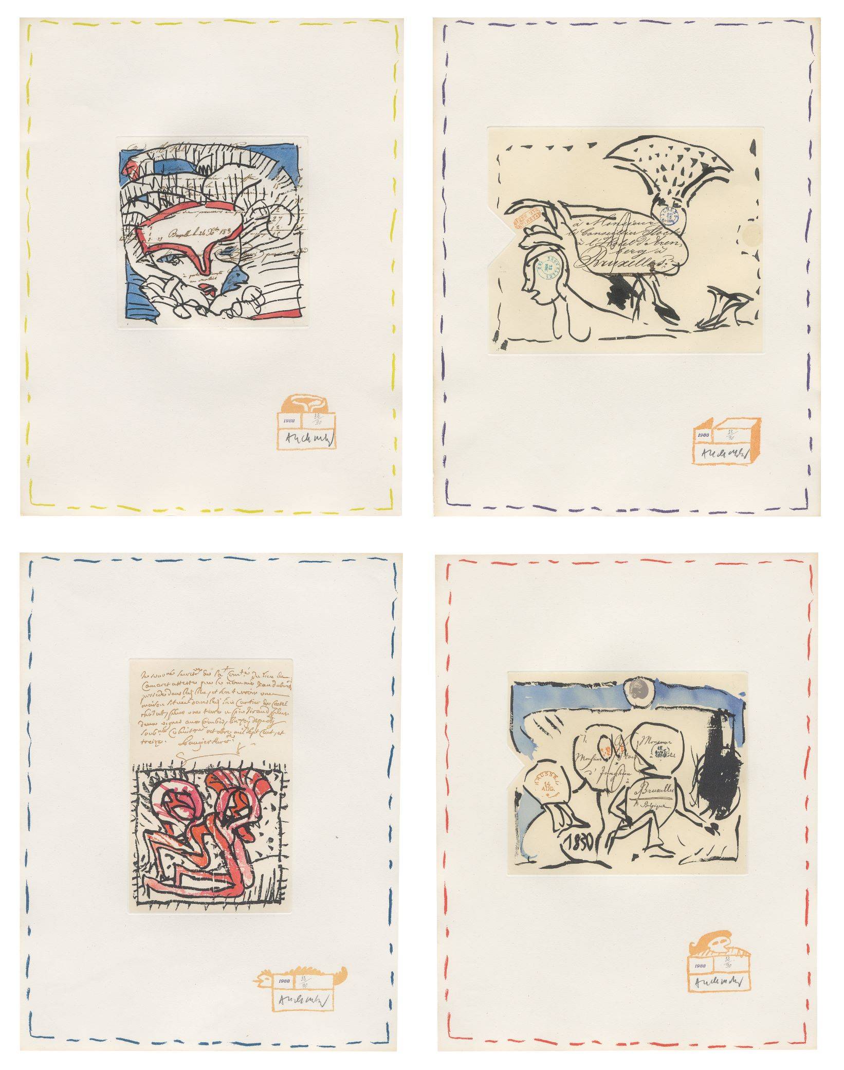 This picture shows the following artwork: Pierre Alechinsky. ”Eugène lonesco – Chaque Matin”. 1988.