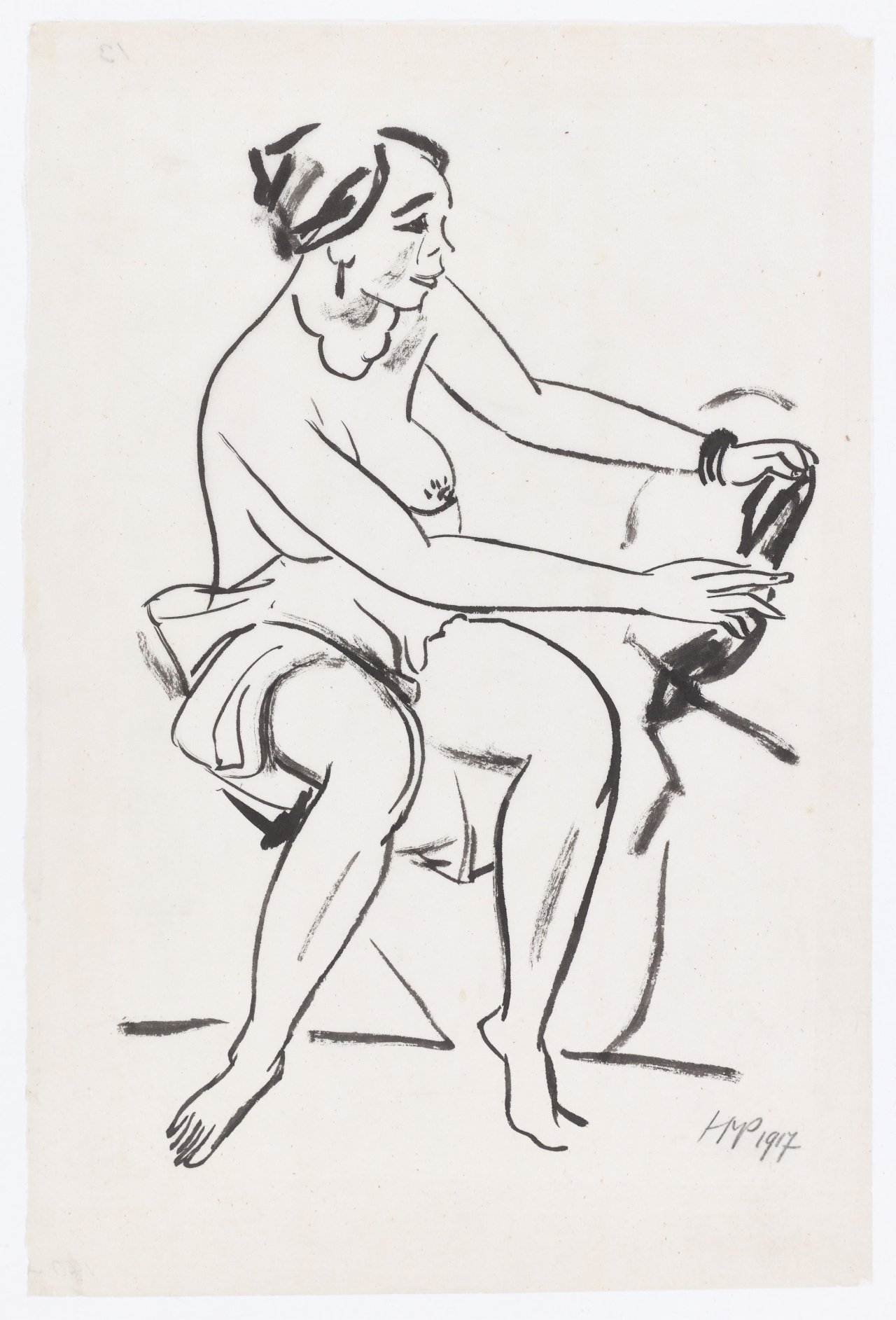 Auf diesem Bild ist das folgende Kunstwerk zu sehen: Max Pechstein. Sitzender Akt. 1917.