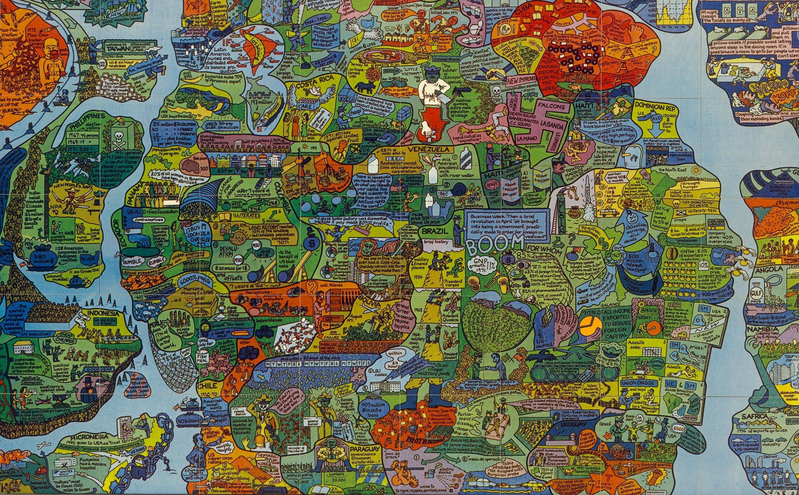 This picture shows the following artwork: Öyvind Fahlström. ”Section of World Map - A Puzzle”. 1973.