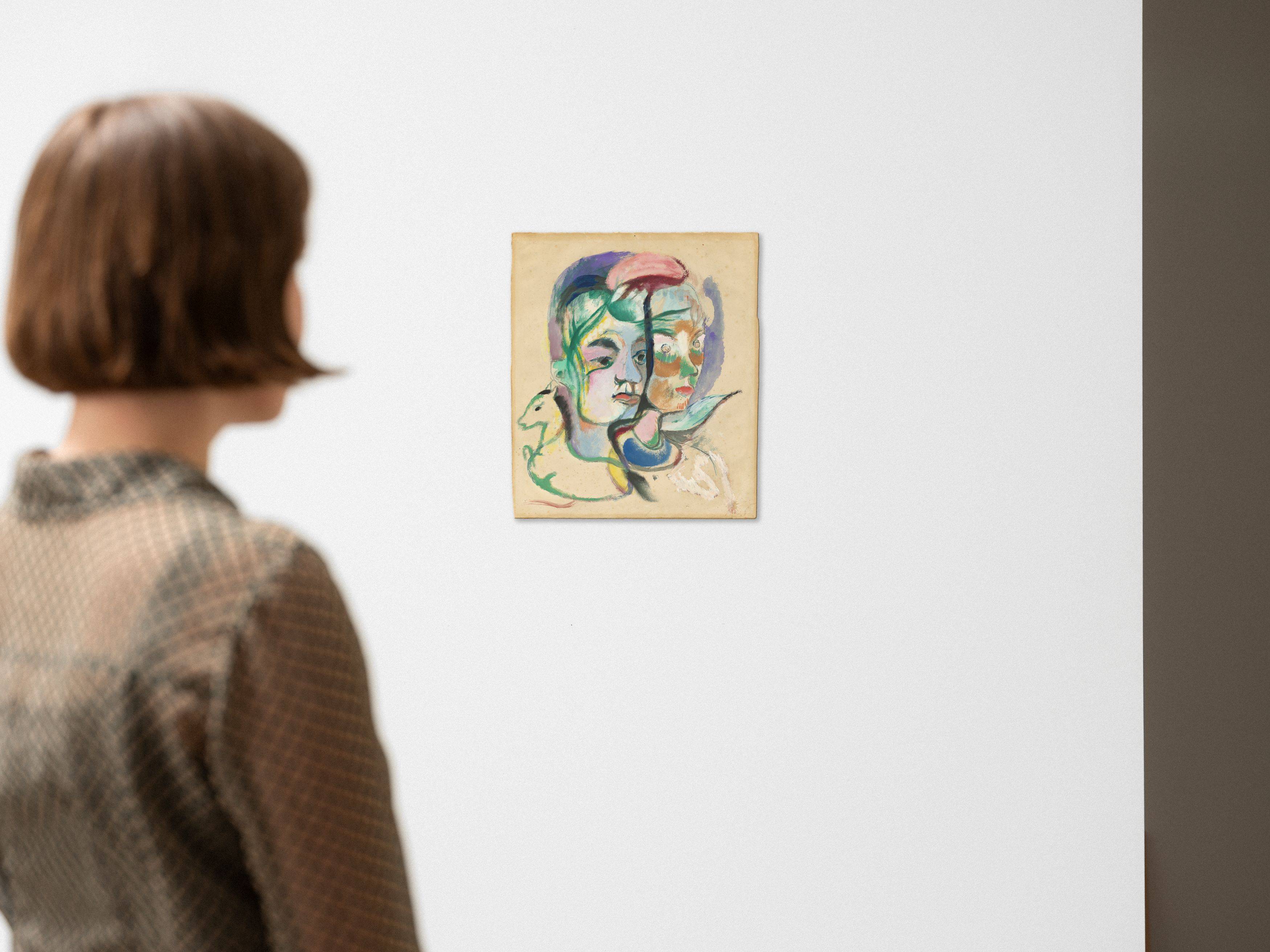 Auf diesem Bild ist das folgende Kunstwerk zu sehen: Heinrich Campendonk. „Zwei Kinderköpfe“. Um 1915.