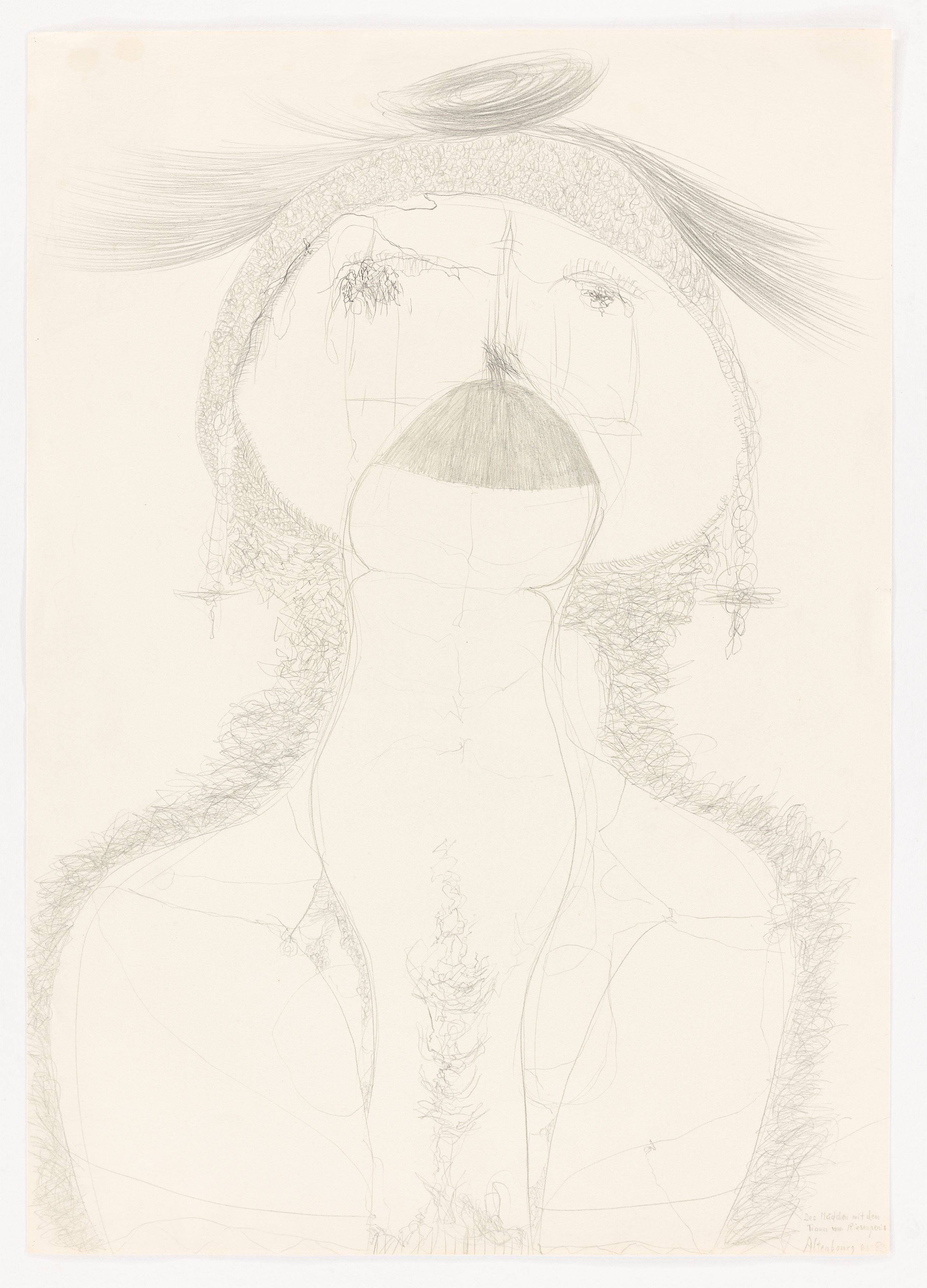 Auf diesem Bild ist das folgende Kunstwerk zu sehen: Gerhard Altenbourg. „Das Mädchen mit dem Traum vom Riesenpenis“. 1966.