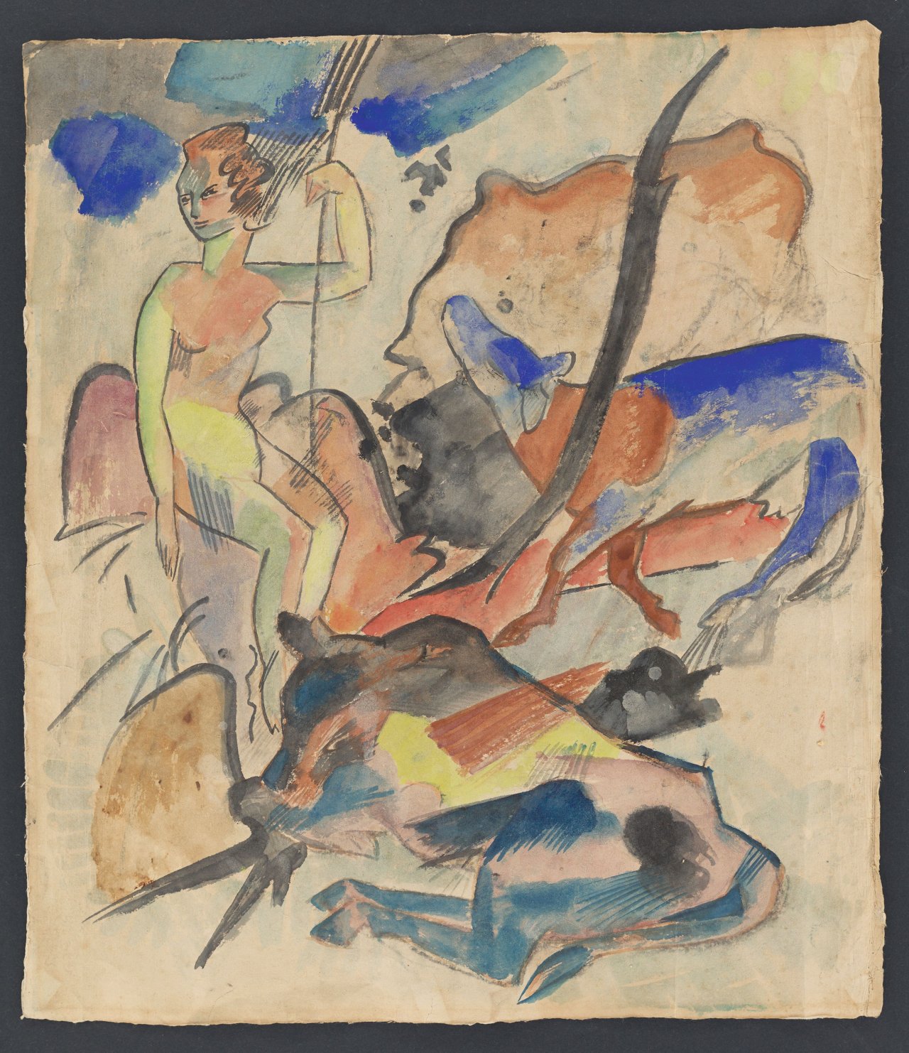 Auf diesem Bild ist das folgende Kunstwerk zu sehen: Heinrich Campendonk. „Hirtin mit Kühen“. Um 1912.