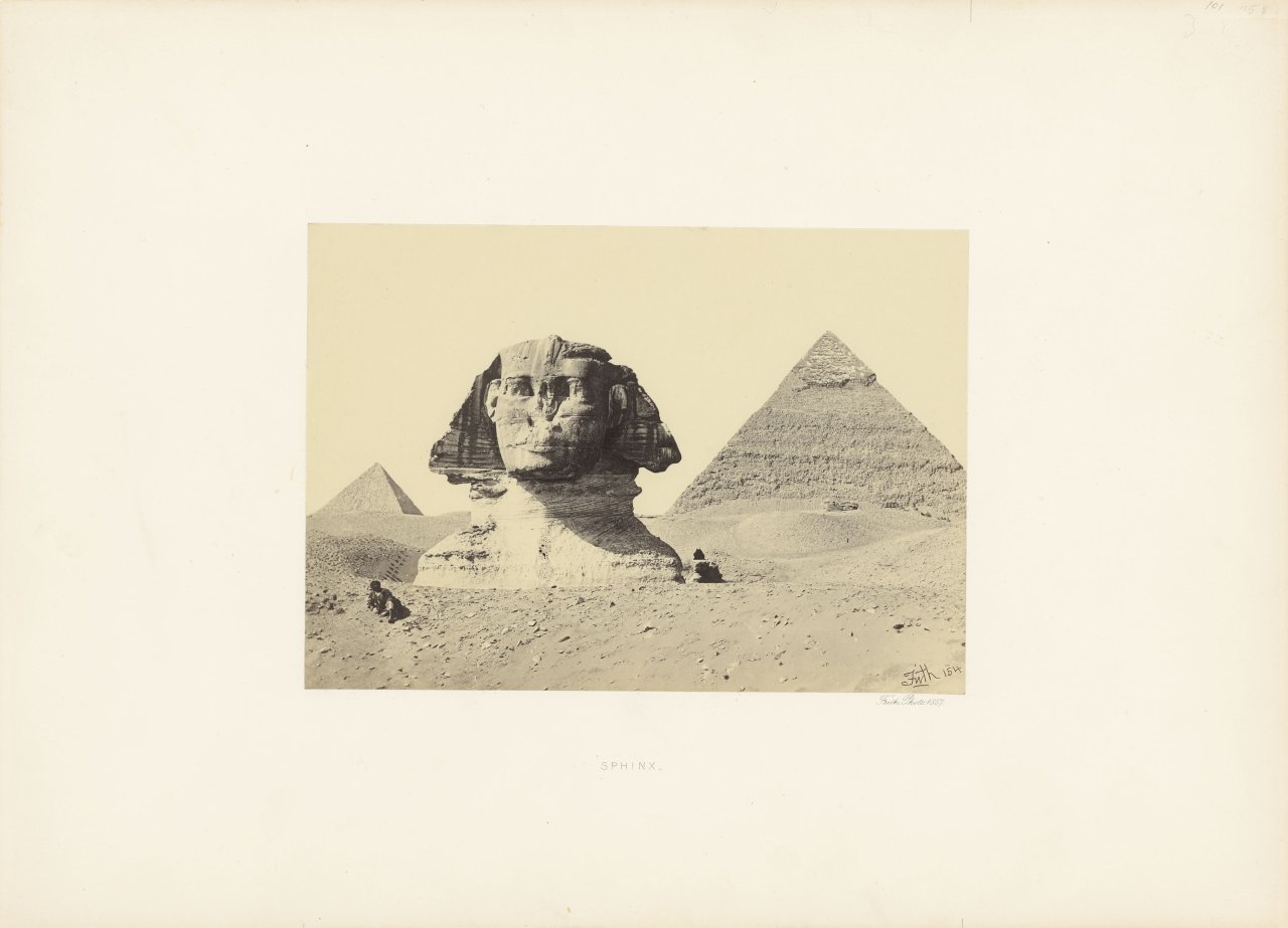 This picture shows the following artwork: Francis Frith. Sphinx / The Great Piramid, From the Plain / The Second Piramid, From the Plain. Each 1857.
