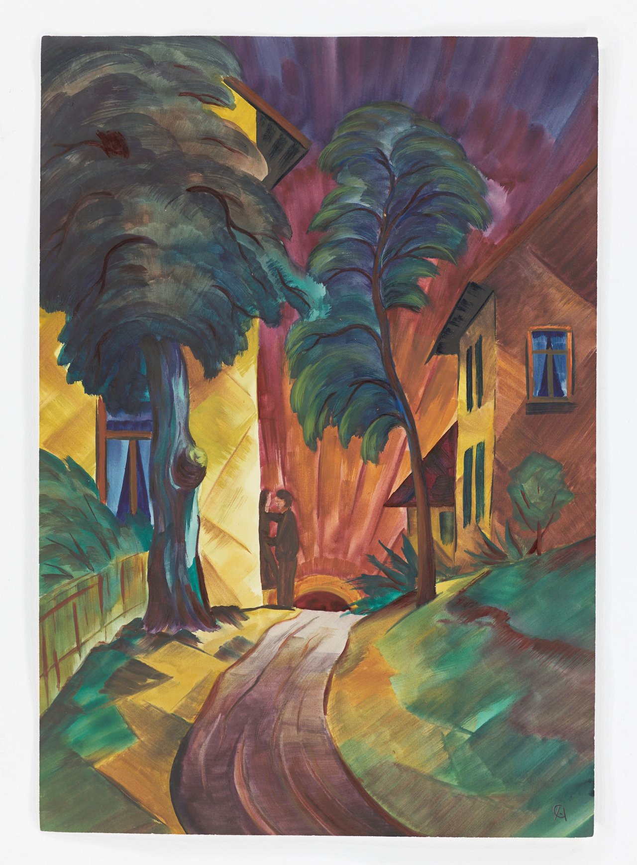This picture shows the following artwork: Christian Arnold. ”Liebespaar (Weg zwischen Bäumen und Häusern)”. 1922/23.