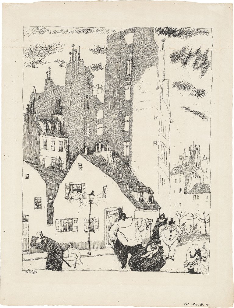 This picture shows the following artwork: Lyonel Feininger. Tall buildings. 1910.
