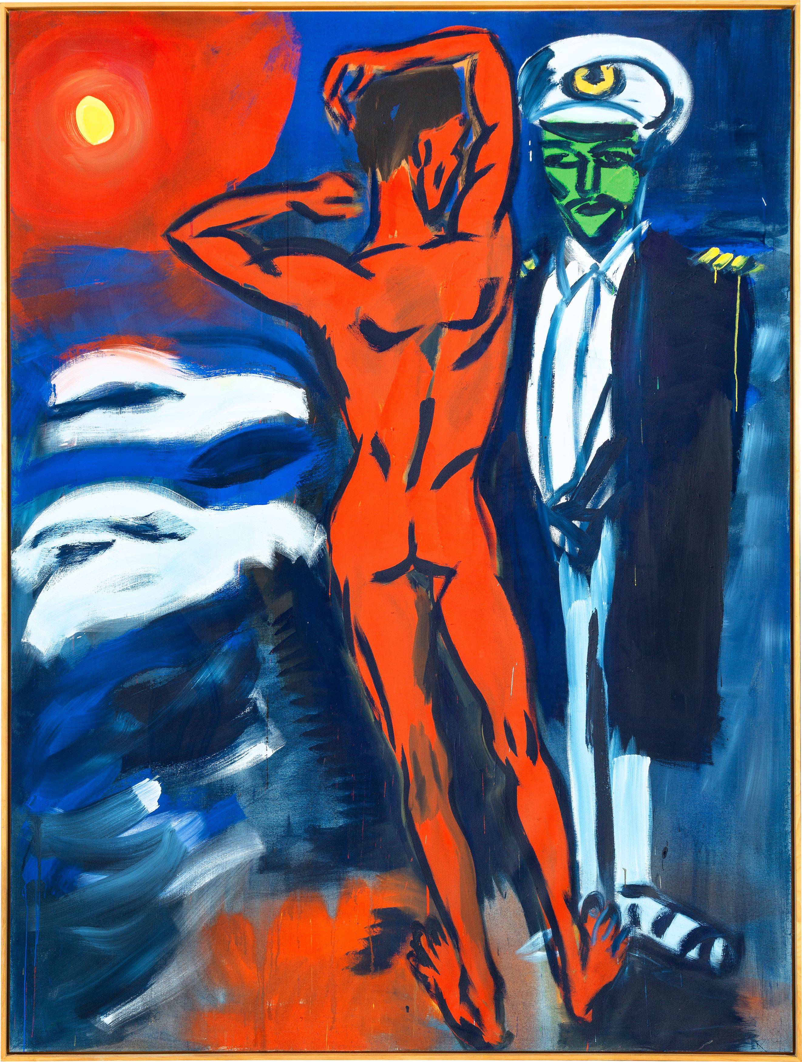 Auf diesem Bild ist das folgende Kunstwerk zu sehen: Rainer Fetting. „Querelle. Hommage à Faßbinder“. 1982.