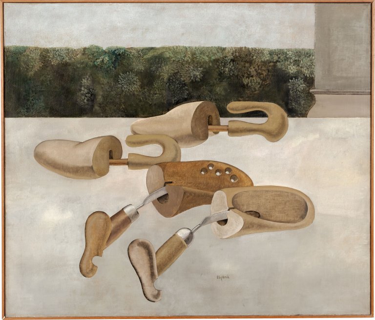 Auf diesem Bild ist das folgende Kunstwerk zu sehen: Konrad Klapheck. „Doppelhochzeit“. 1956.