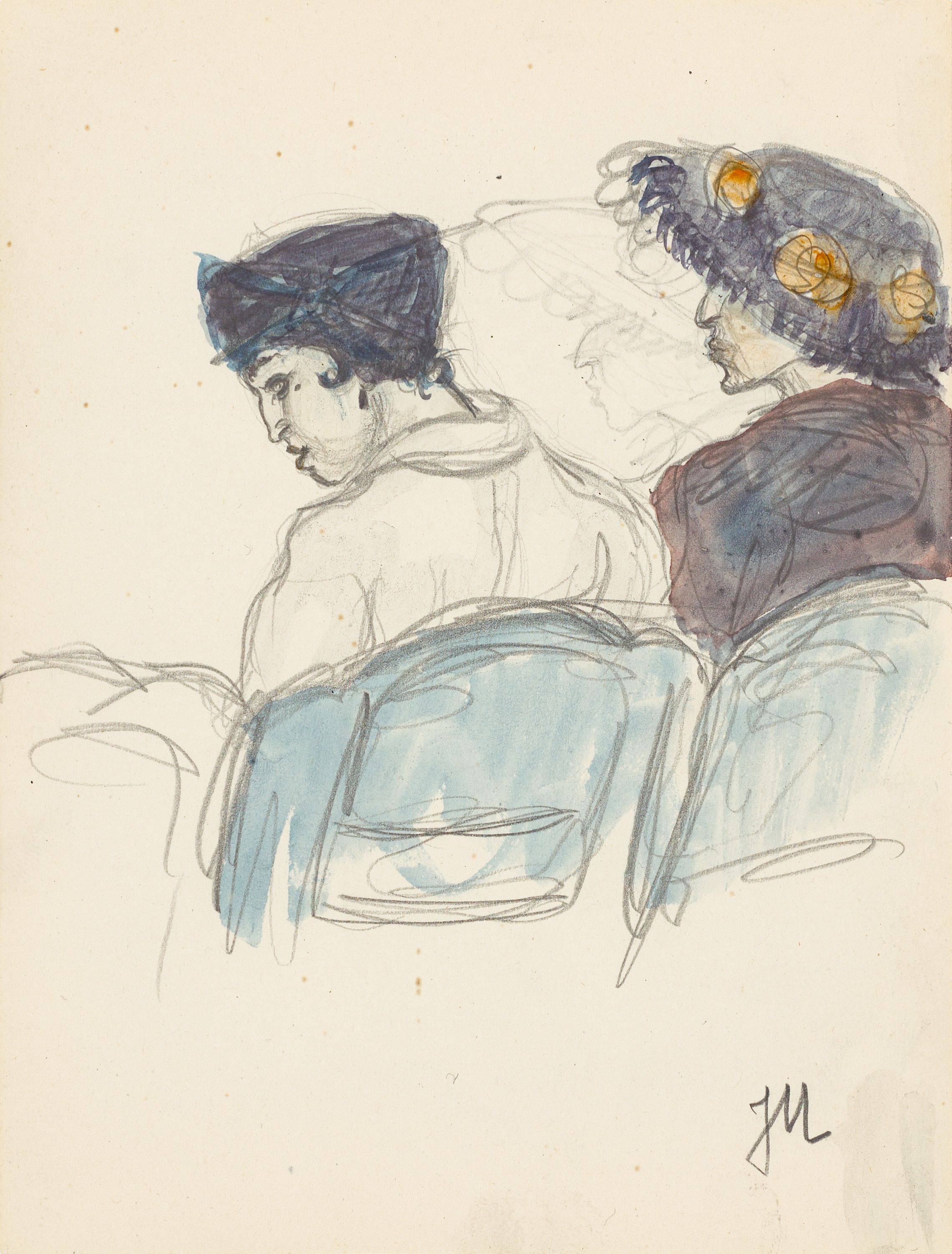 This picture shows the following artwork: Jeanne Mammen. Untitled (Two women in the theatre). Circa 1910/14.