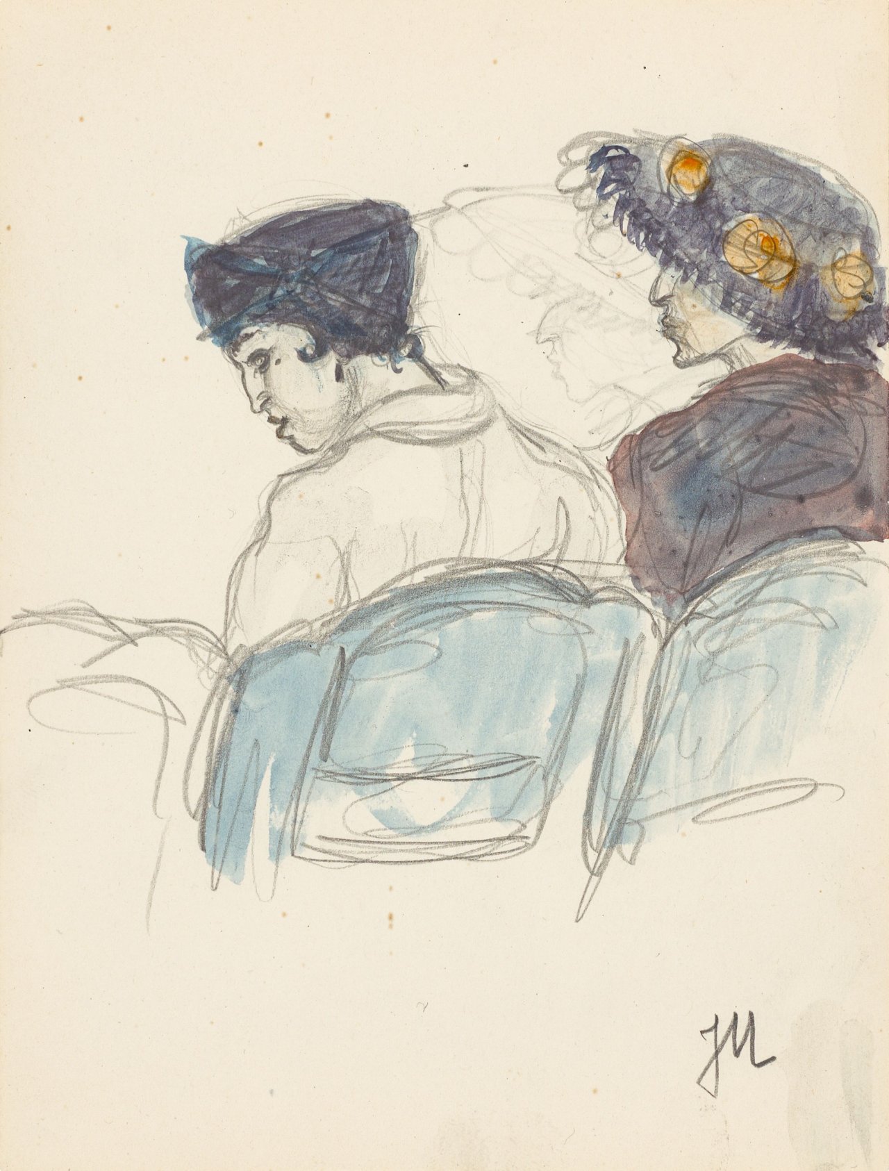 This picture shows the following artwork: Jeanne Mammen. Untitled (Two women in the theatre). Circa 1910/14.