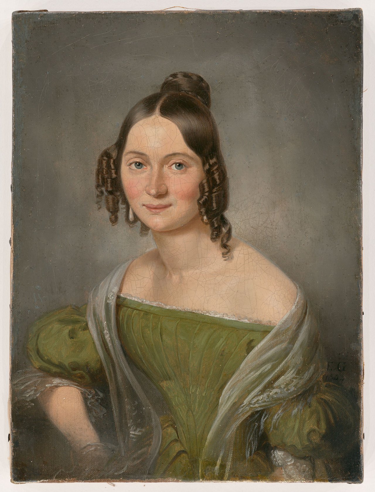 Auf diesem Bild ist das folgende Kunstwerk zu sehen: Eduard Gaertner. Porträt einer jungen Berlinerin. 1844.