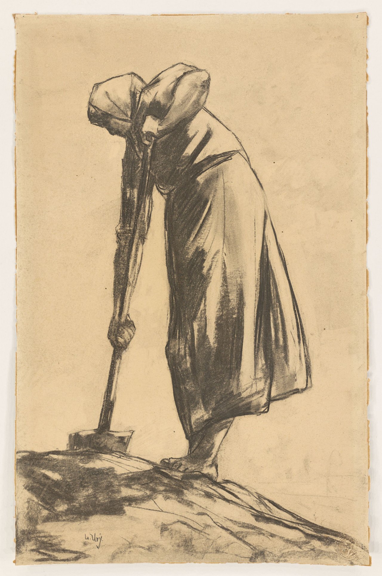 This picture shows the following artwork: Lesser Ury. ”Grabende Bäuerin ”. Circa 1890.