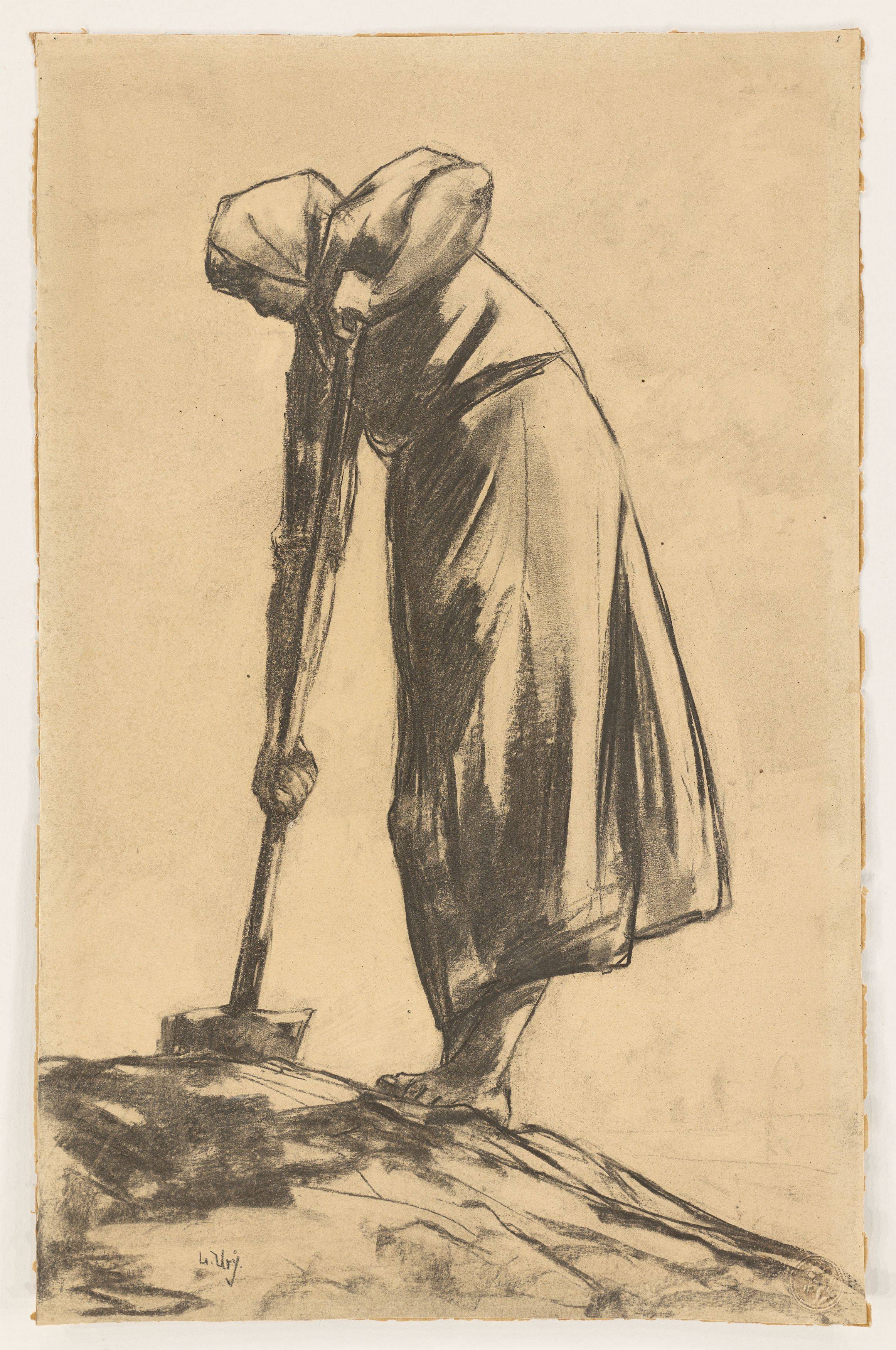 This picture shows the following artwork: Lesser Ury. ”Grabende Bäuerin ”. Circa 1890.