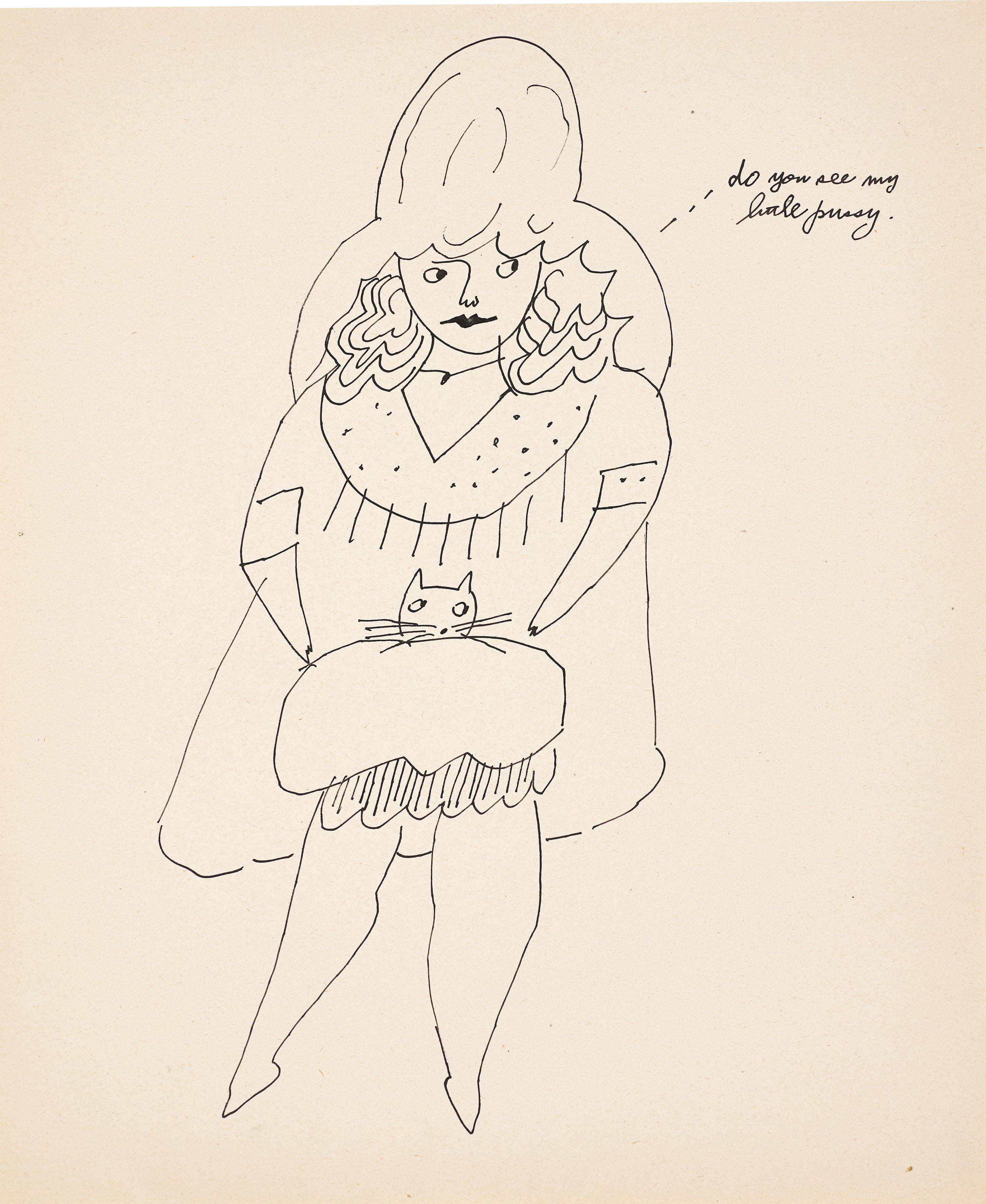 This picture shows the following artwork: Andy Warhol. Standing Girl (do you see my little pussy). Circa 1953.