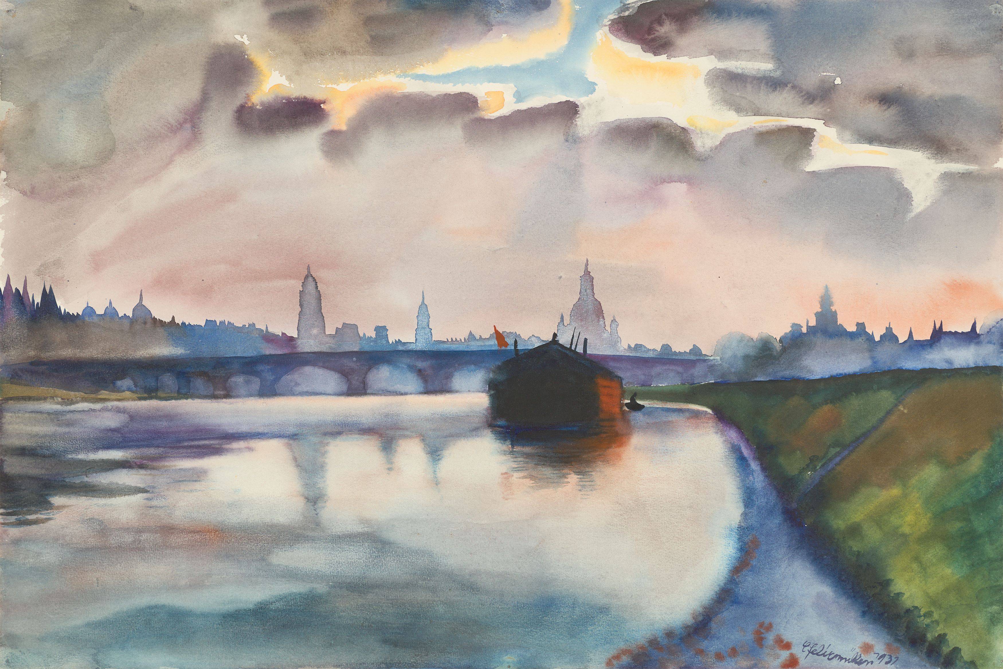 Auf diesem Bild ist das folgende Kunstwerk zu sehen: Conrad Felixmüller. „Gewitter über Dresden“. 1931.