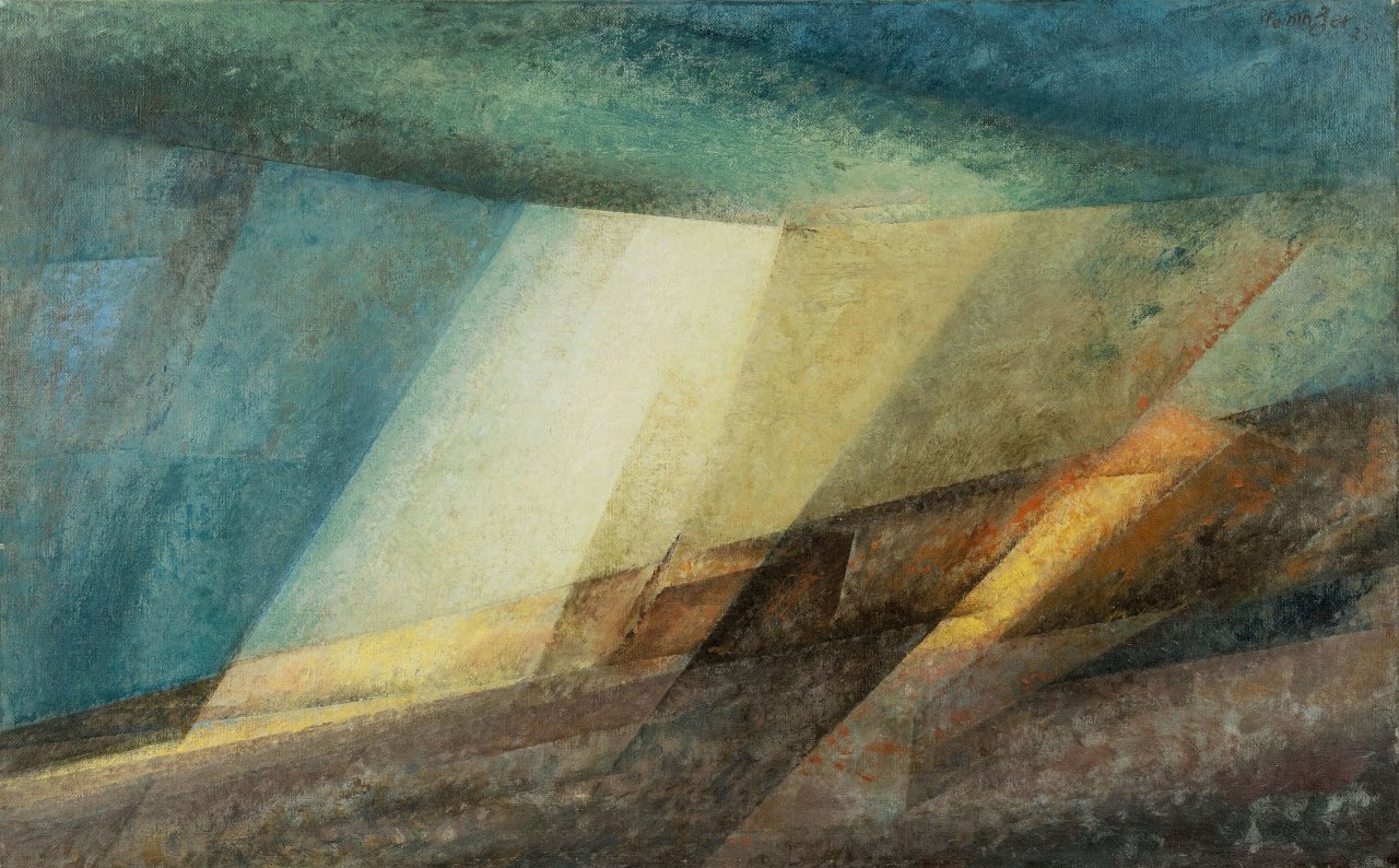 This picture shows the following artwork: Lyonel Feininger. ”Düne im Lichtstrahl I” (”Dune, Ray of Light I”). 1933.