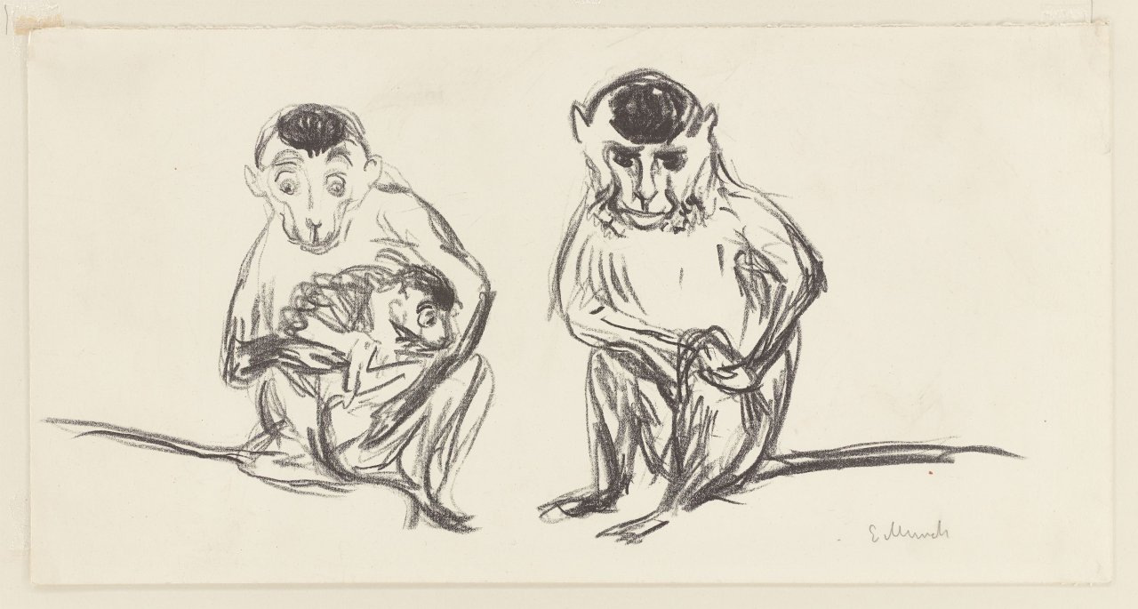 Auf diesem Bild ist das folgende Kunstwerk zu sehen: Edvard Munch. „Affenfamilie“. 1908-09.