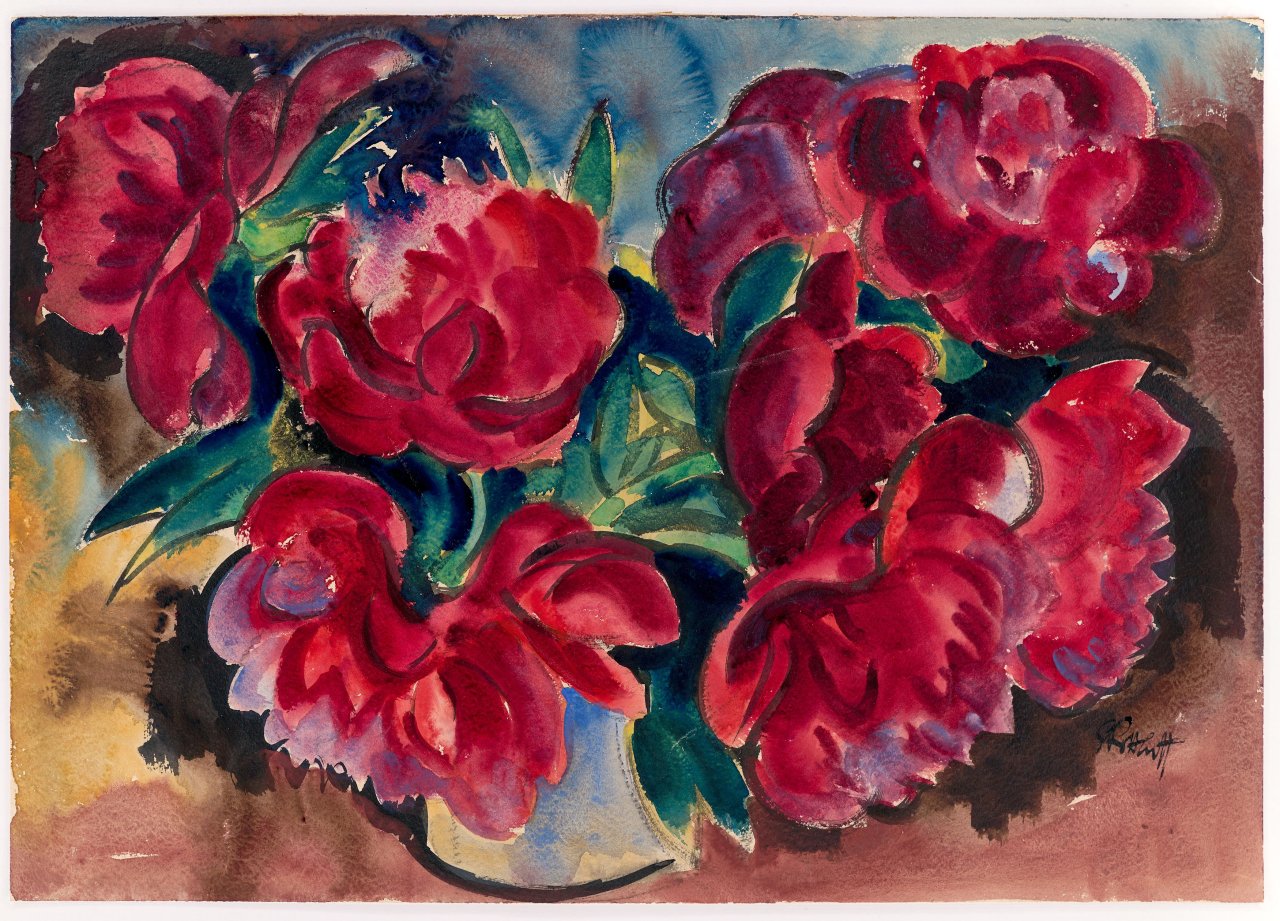 This picture shows the following artwork: Karl Schmidt-Rottluff. Red peonies. In the late 1920s.