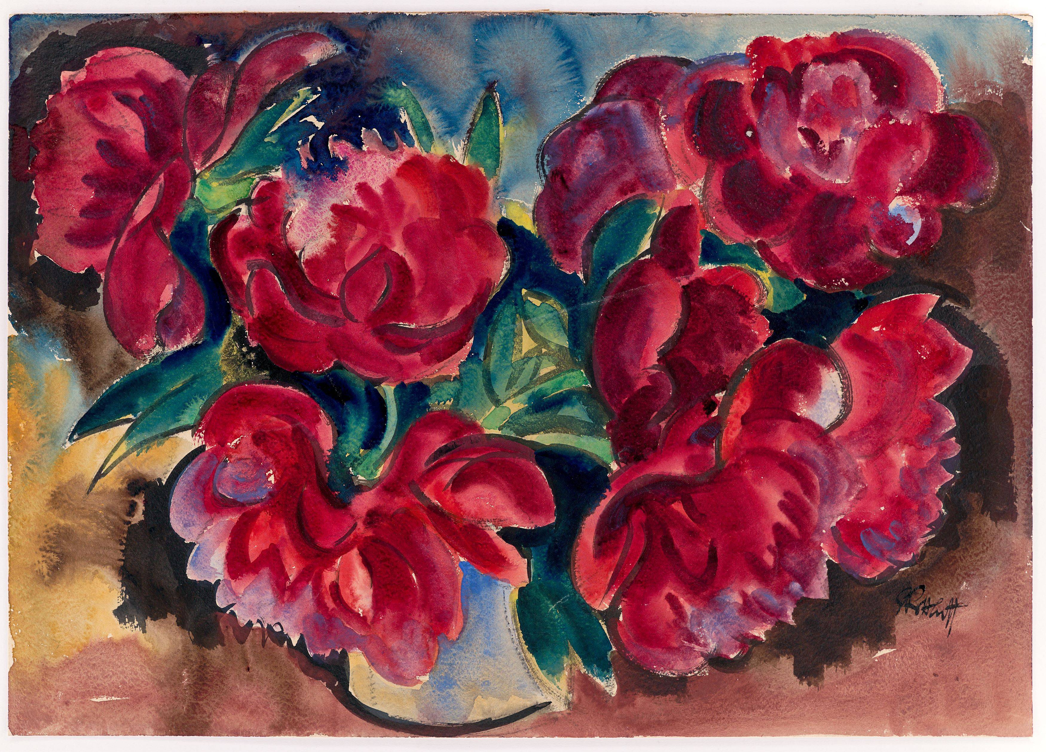This picture shows the following artwork: Karl Schmidt-Rottluff. Red peonies. In the late 1920s.