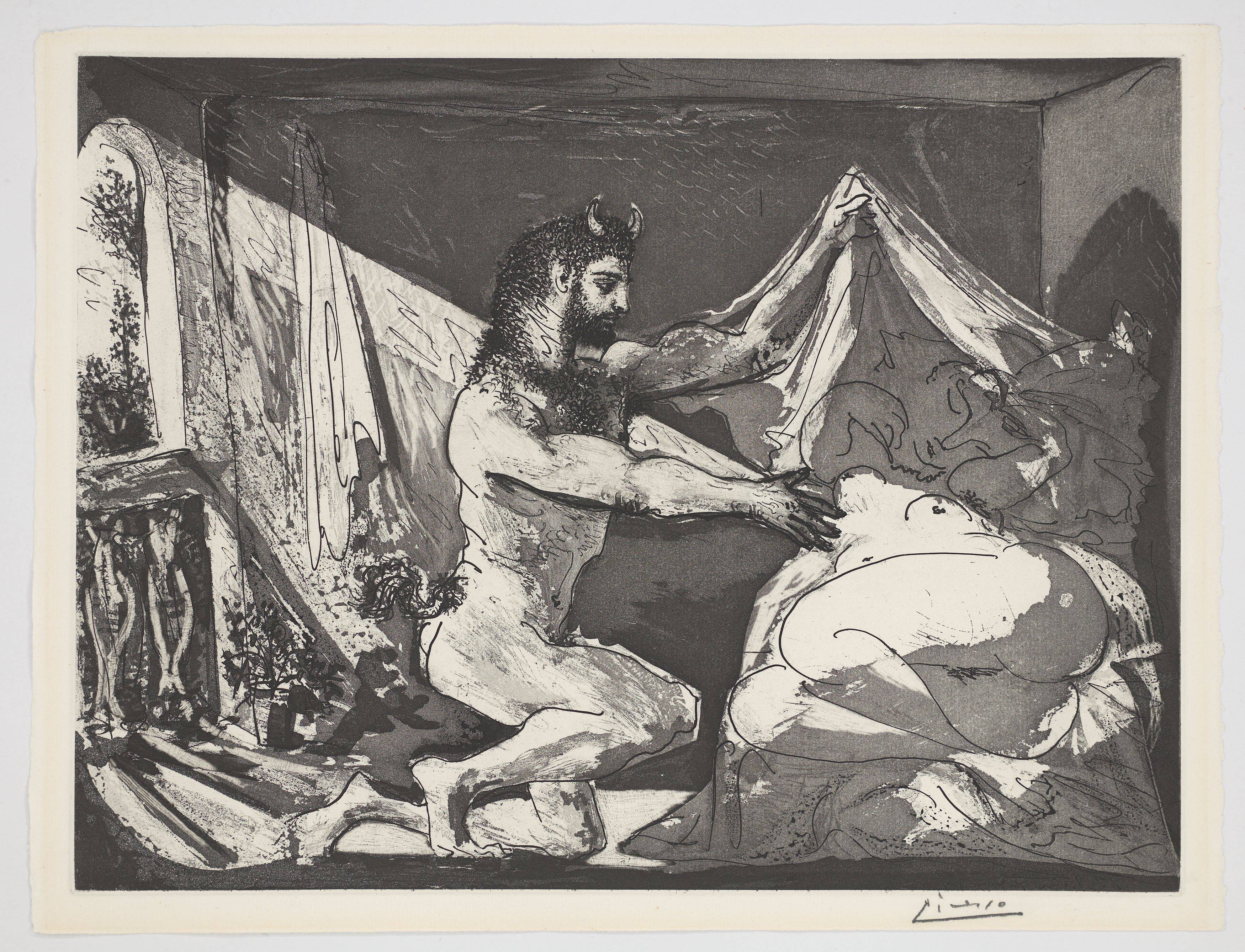 This picture shows the following artwork: Pablo Picasso. ”Faune dévoilant une dormeuse”. 1936.