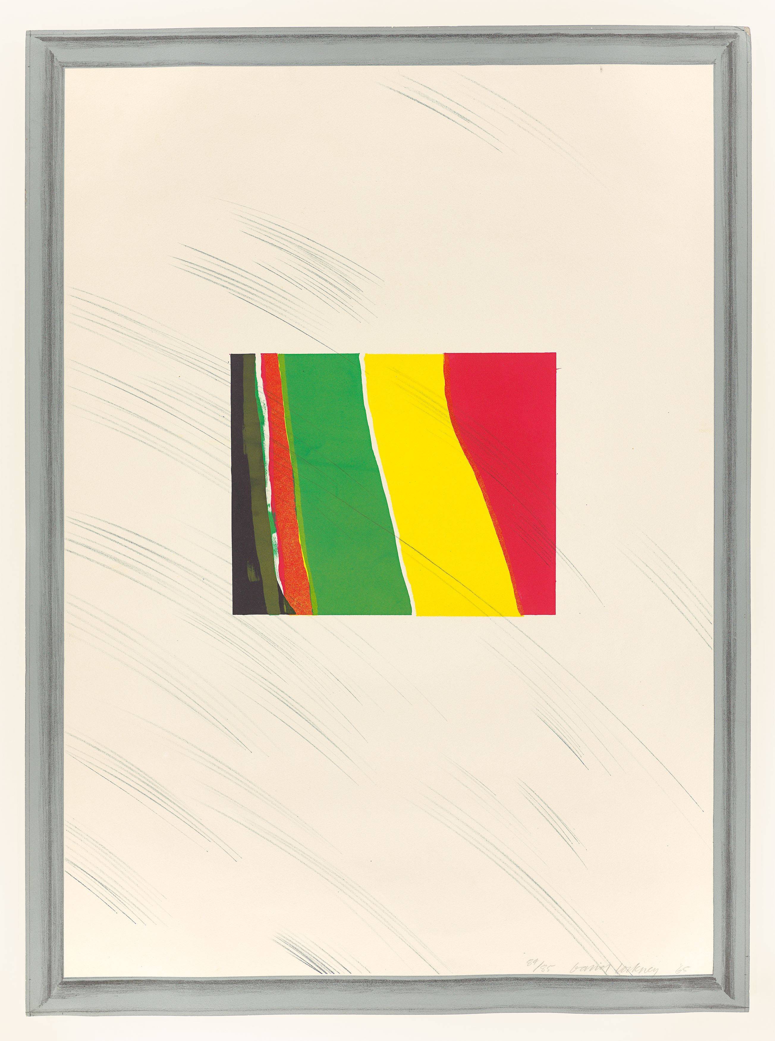 This picture shows the following artwork: David Hockney. ”Picture of a pointless abstraction framed under glass”. 1965.