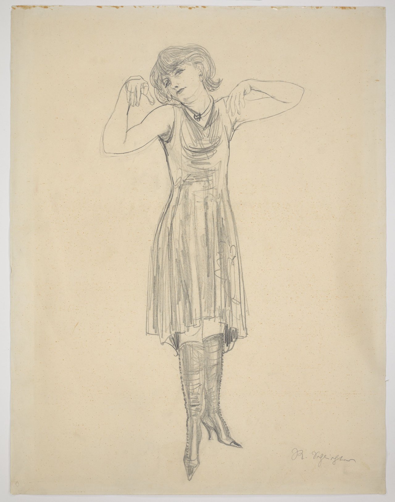 Auf diesem Bild ist das folgende Kunstwerk zu sehen: Rudolf Schlichter. Stehende in Knöpfstiefeln (Speedy). 1927/28.