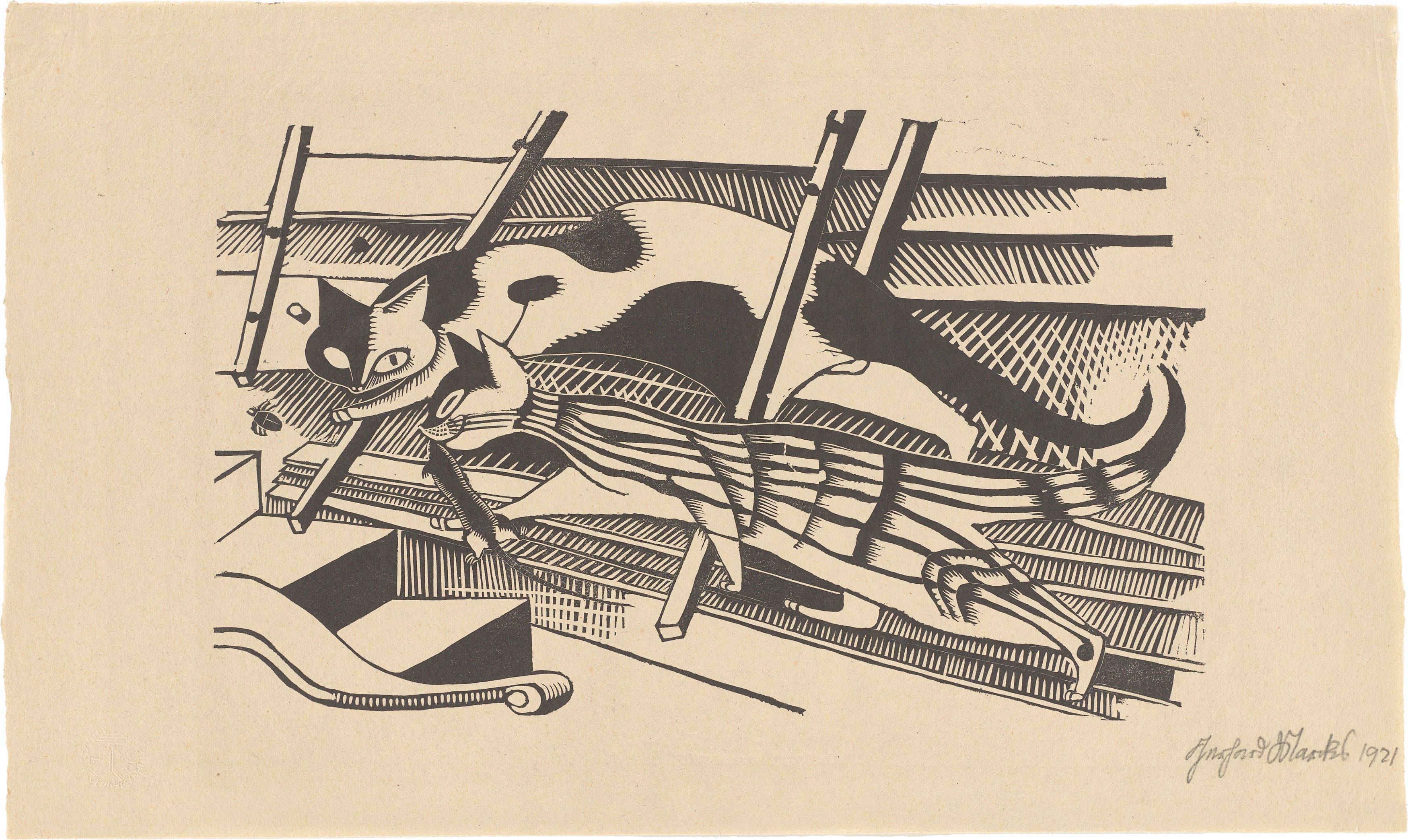 Auf diesem Bild ist das folgende Kunstwerk zu sehen: Gerhard Marcks. „Die Katzen“. 1921/22.