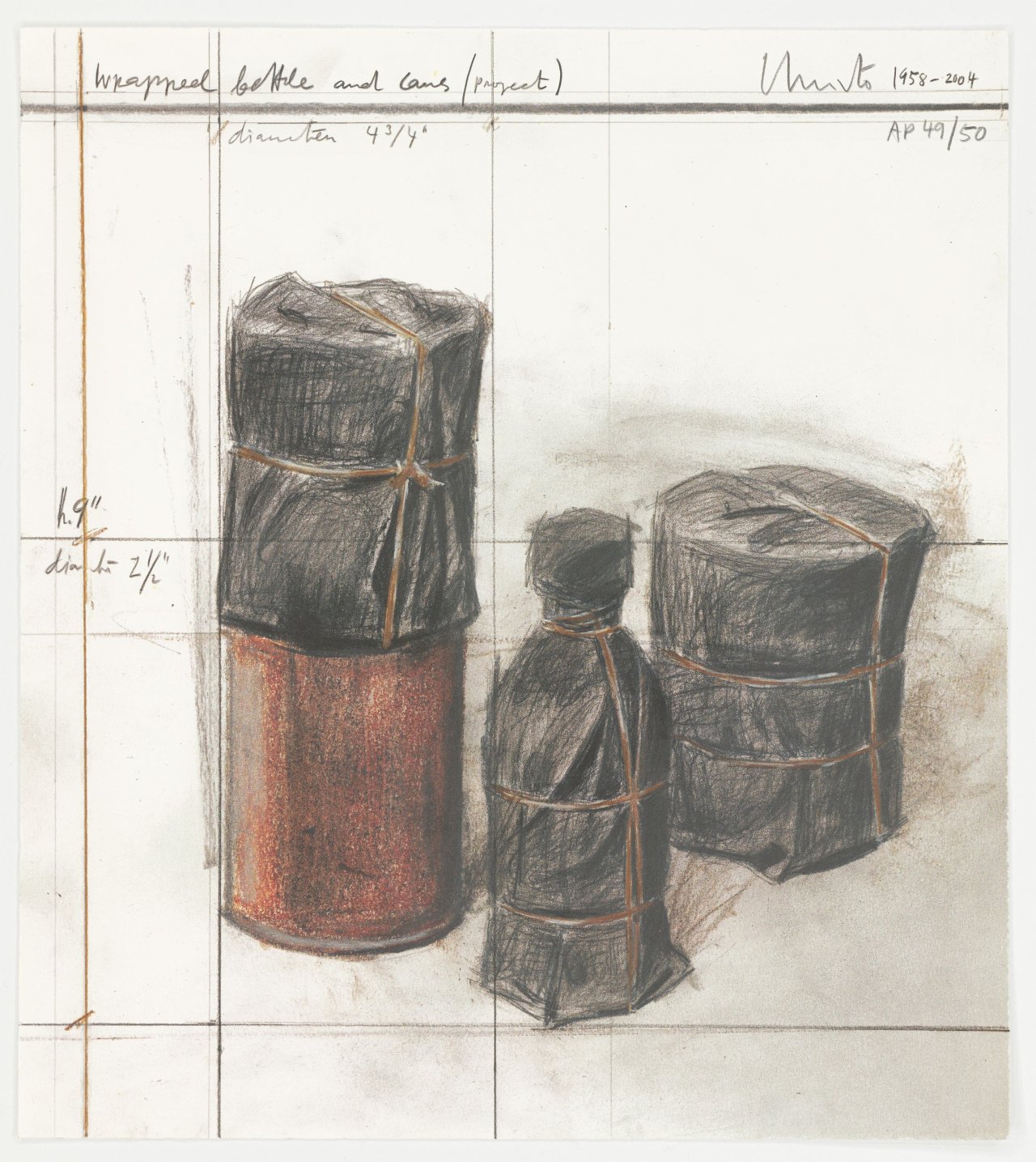 This picture shows the following artwork:  Christo and Jeanne-Claude. ”Wrapped Bottle and Cans Project”. 2004.