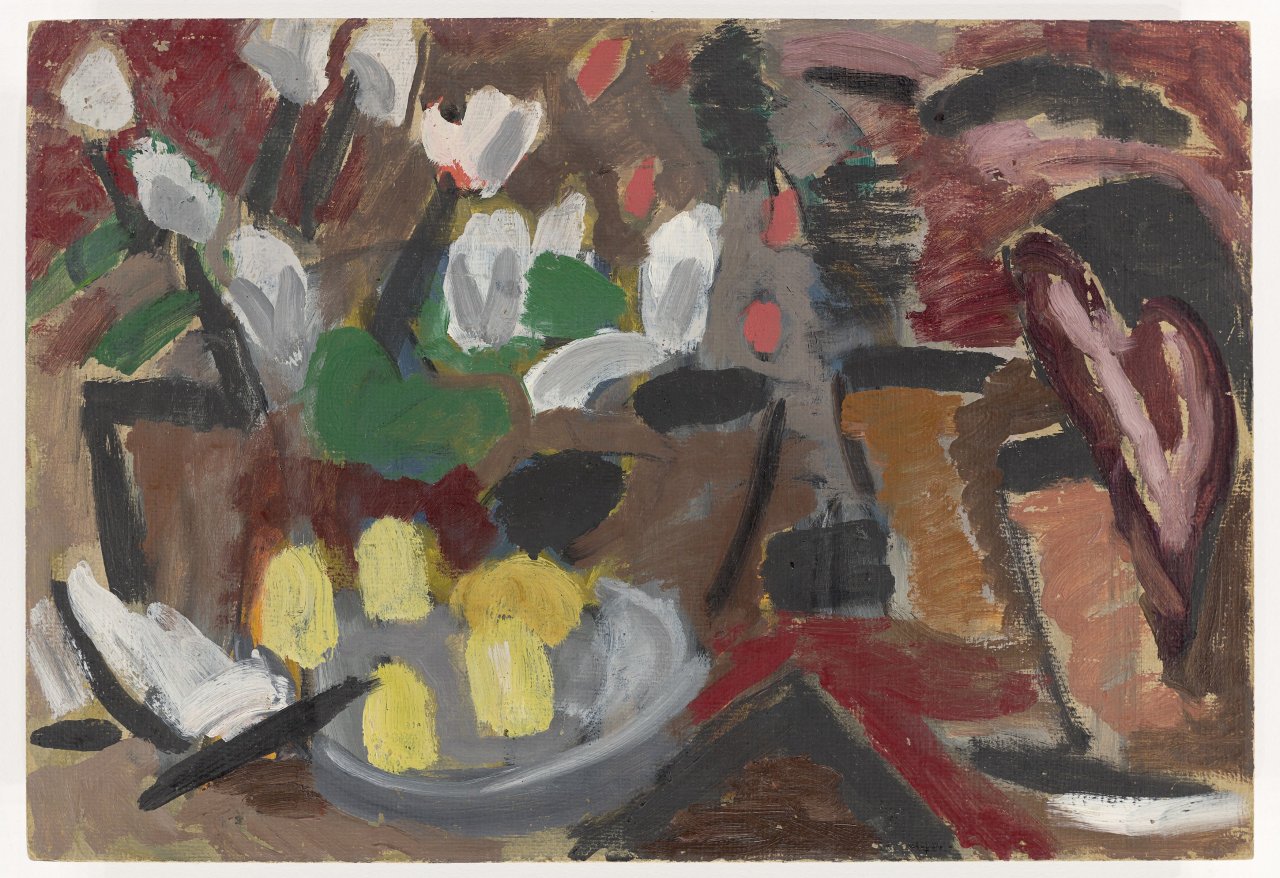 Auf diesem Bild ist das folgende Kunstwerk zu sehen: Gabriele Münter. „Blumentisch“. 1911.