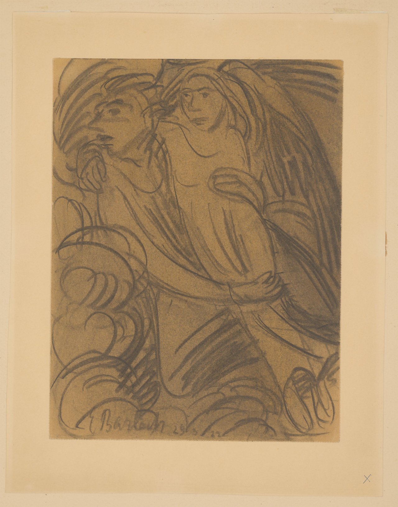 This picture shows the following artwork: Ernst Barlach. Floating angel carrying a female figure. 1922.