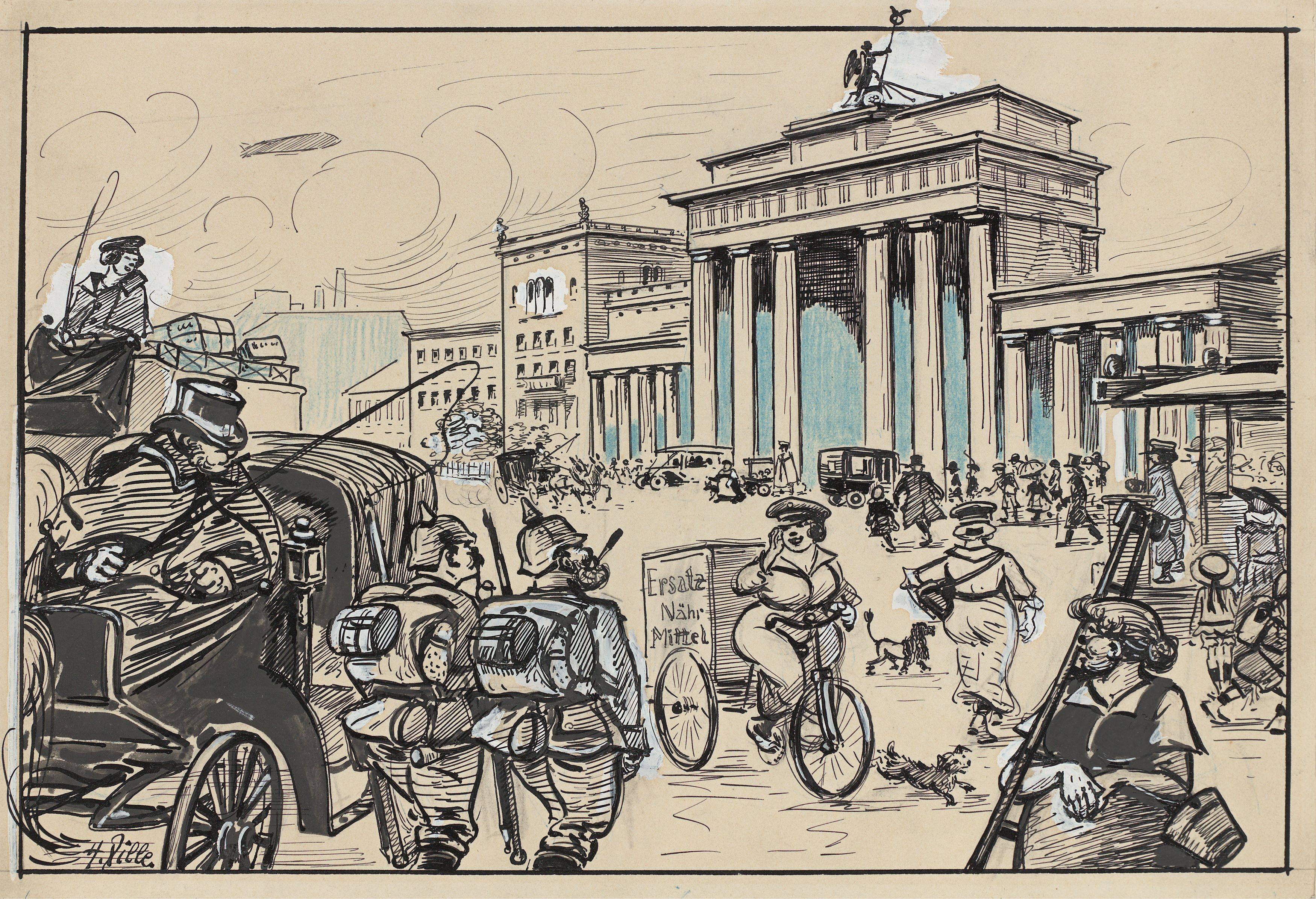 Auf diesem Bild ist das folgende Kunstwerk zu sehen: Heinrich Zille. Am Brandenburger Tor. Um 1917/18.