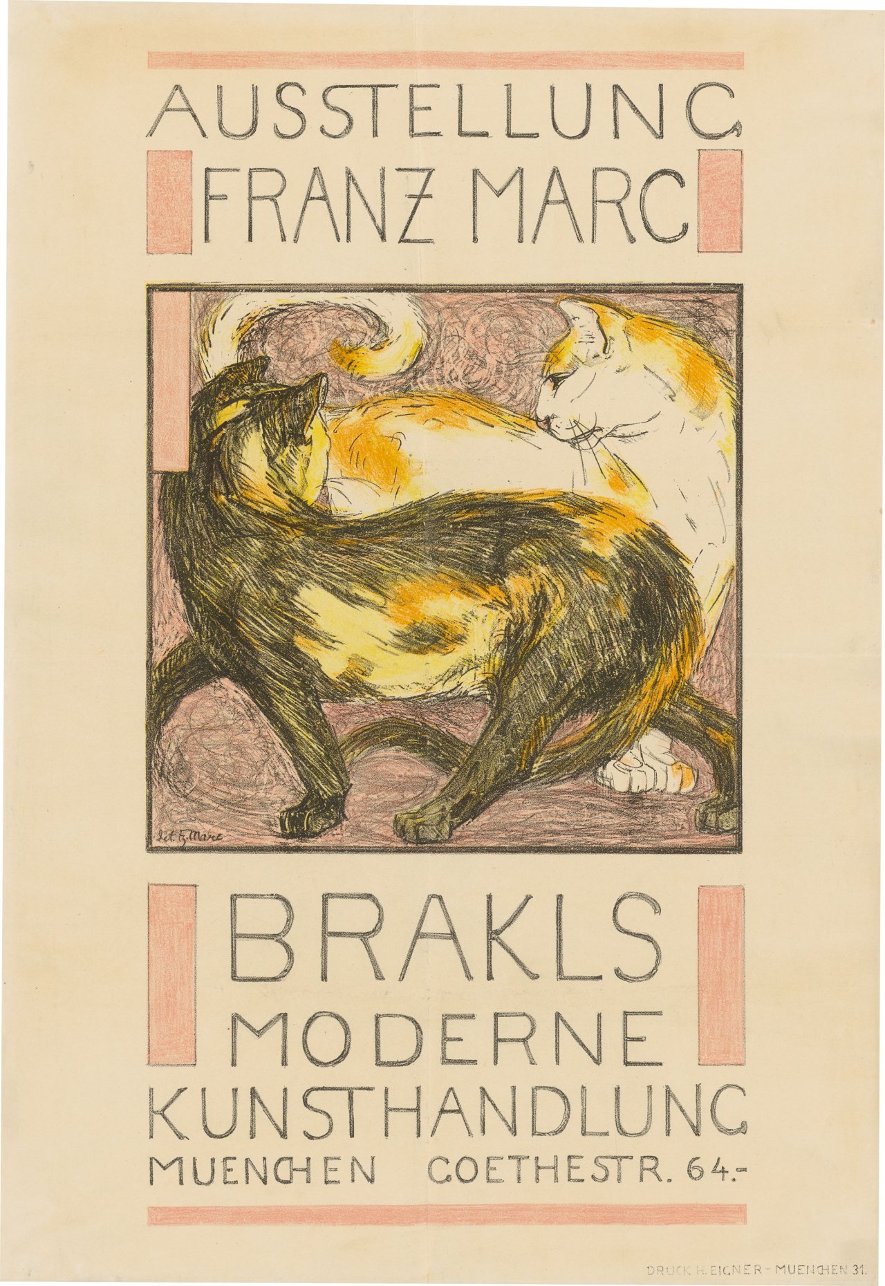 This picture shows the following artwork: Franz Marc. Two cats. 1909/10.