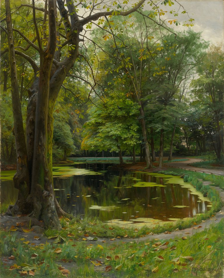 Auf diesem Bild ist das folgende Kunstwerk zu sehen: Peder Mønsted. „Sommertag im Hofgarten“. 1901.
