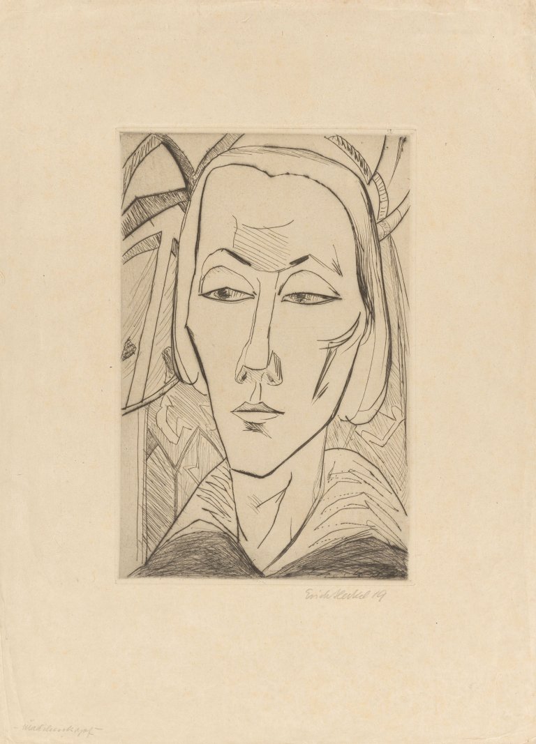 Auf diesem Bild ist das folgende Kunstwerk zu sehen: Erich Heckel. „Mädchenkopf“. 1919.