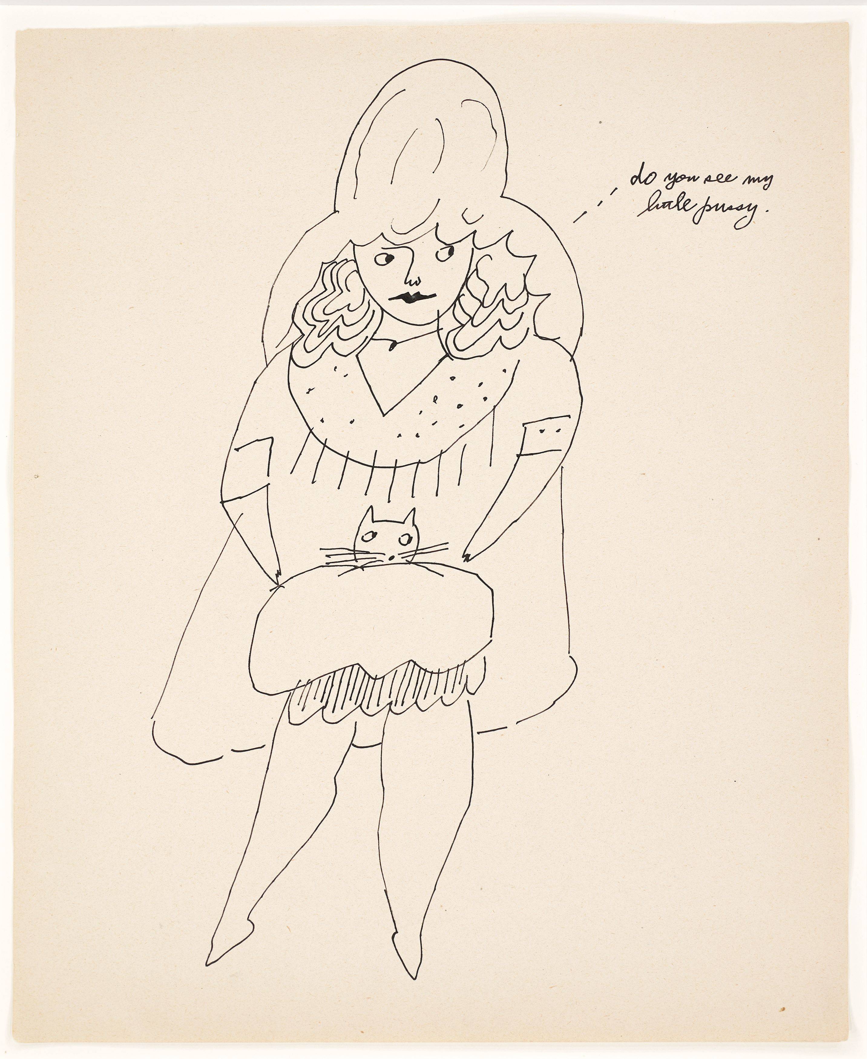 This picture shows the following artwork: Andy Warhol. Standing Girl (do you see my little pussy). Circa 1953.