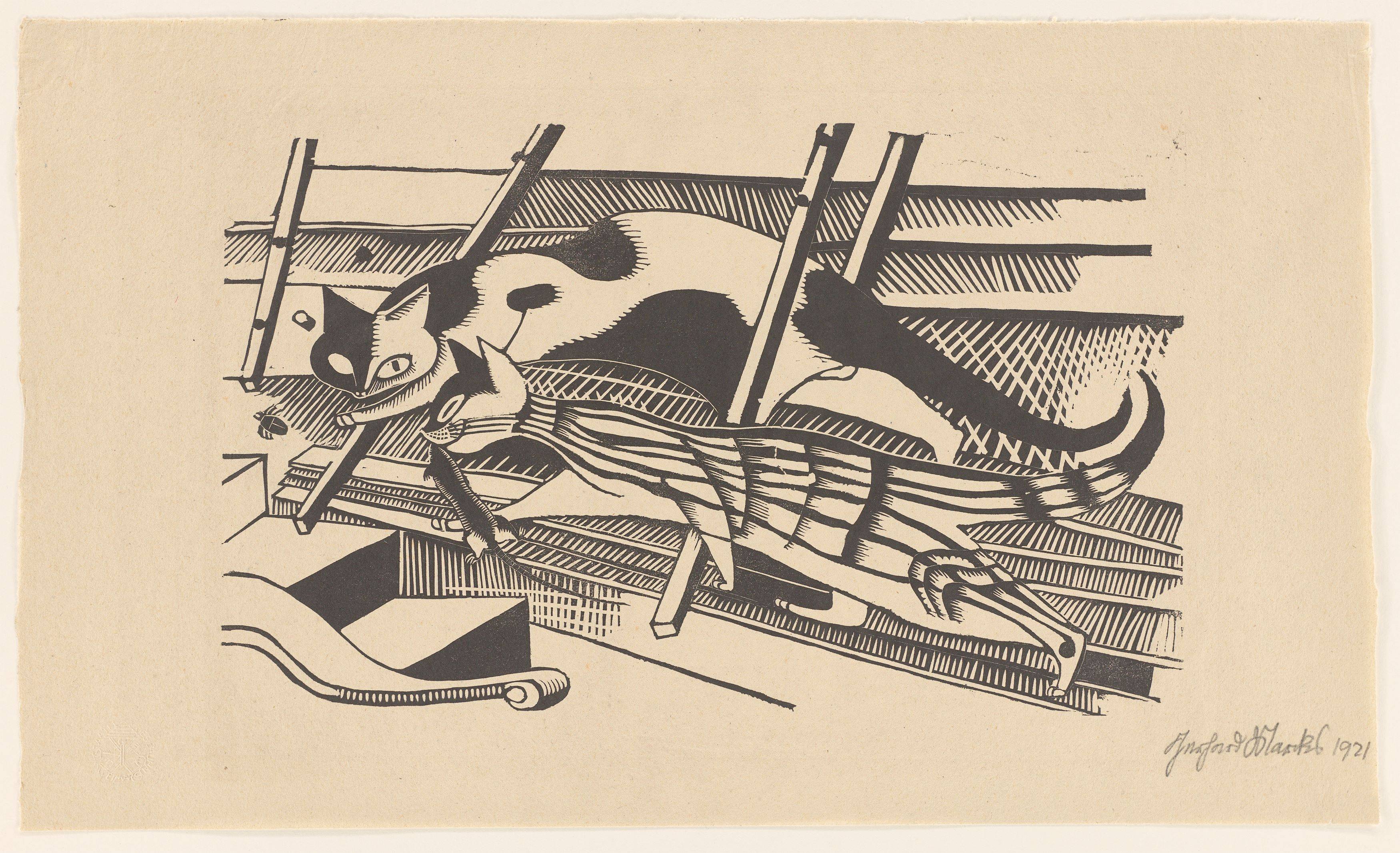 Auf diesem Bild ist das folgende Kunstwerk zu sehen: Gerhard Marcks. „Die Katzen“. 1921/22.