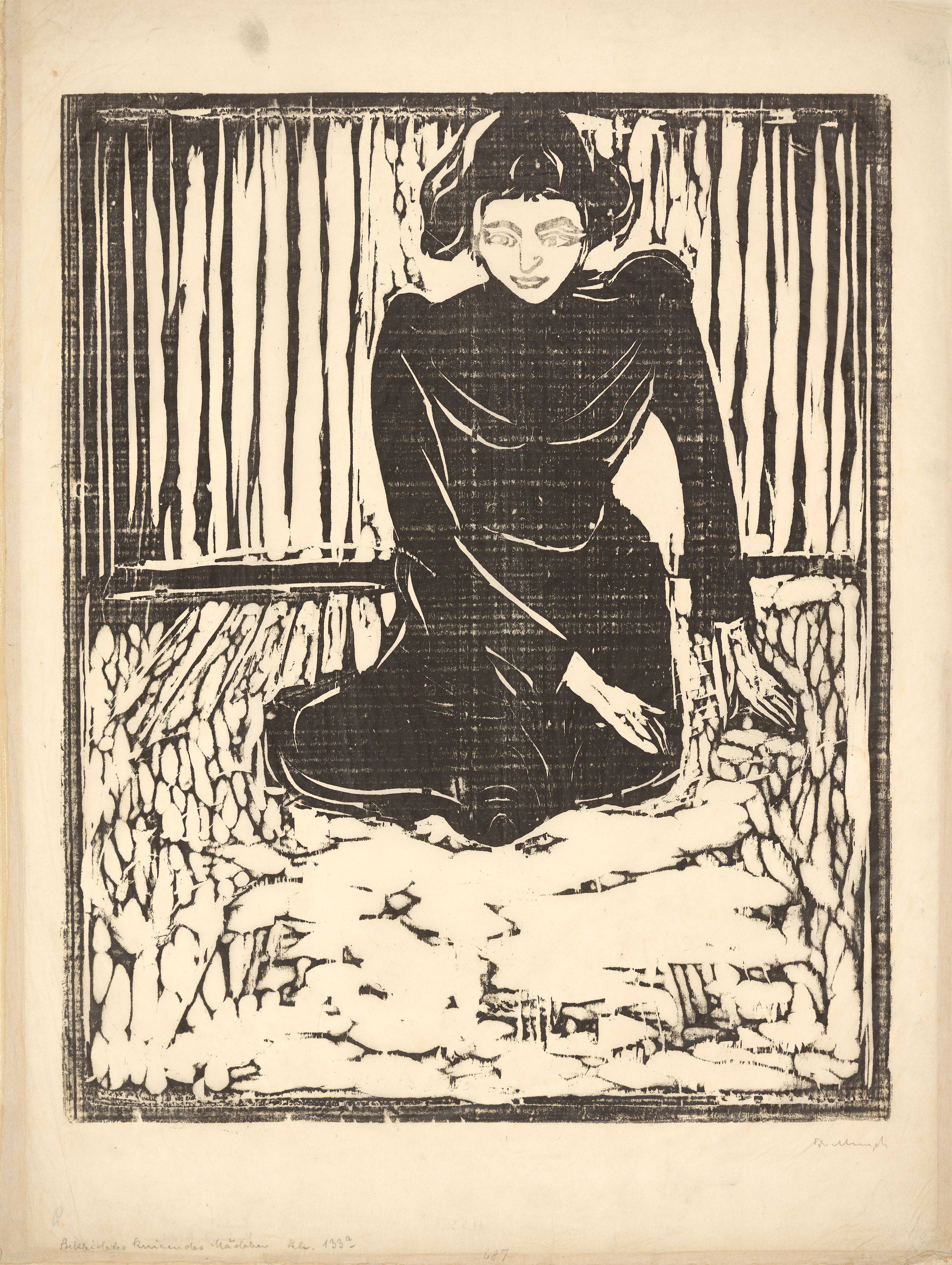 Auf diesem Bild ist das folgende Kunstwerk zu sehen: Edvard Munch. „Frau, auf dem Boden sitzend“. 1899.