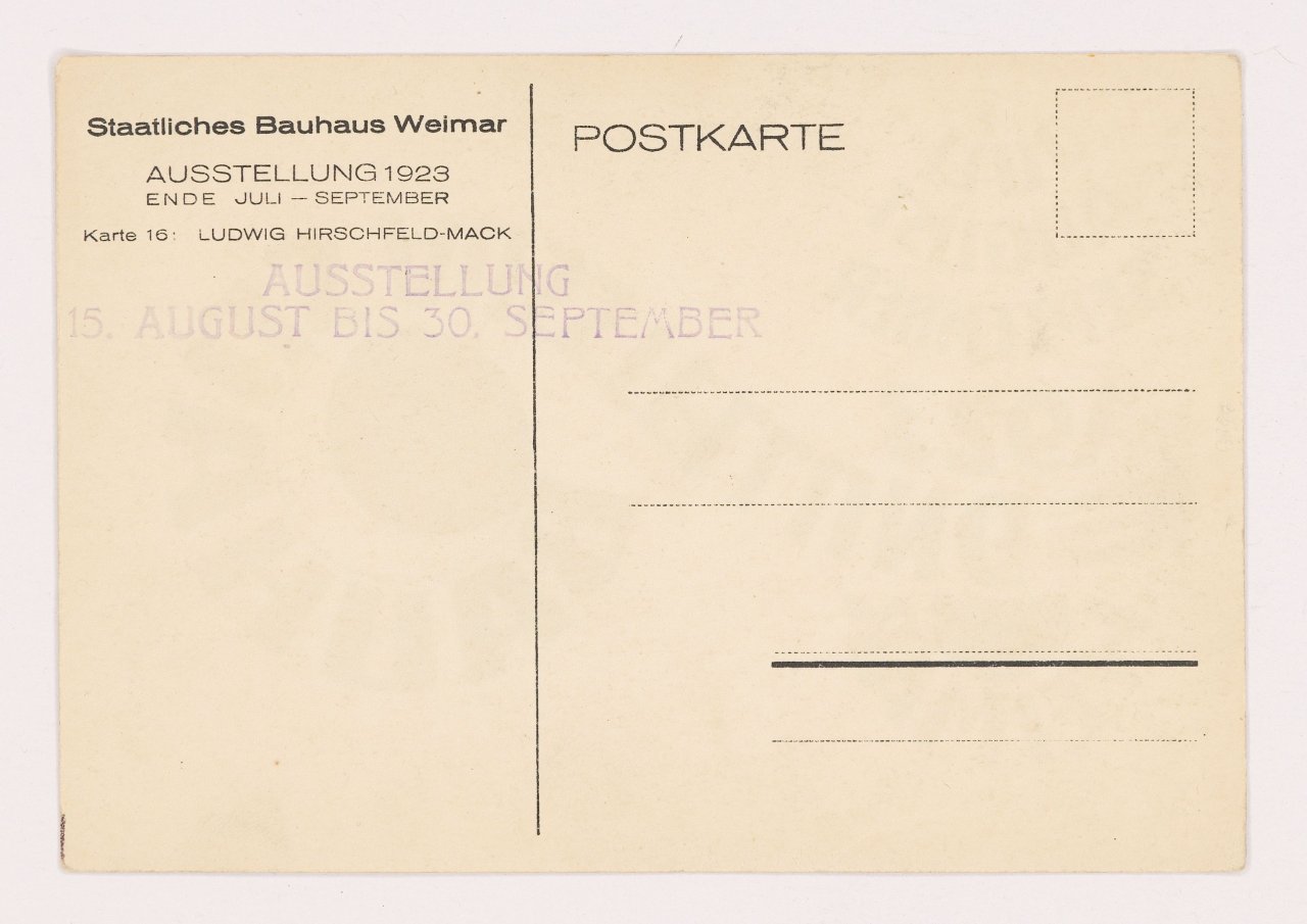 Auf diesem Bild ist das folgende Kunstwerk zu sehen: Ludwig Hirschfeld-Mack. „Bauhaus Ausstellung Weimar 1923 Juli August September“. 1923.