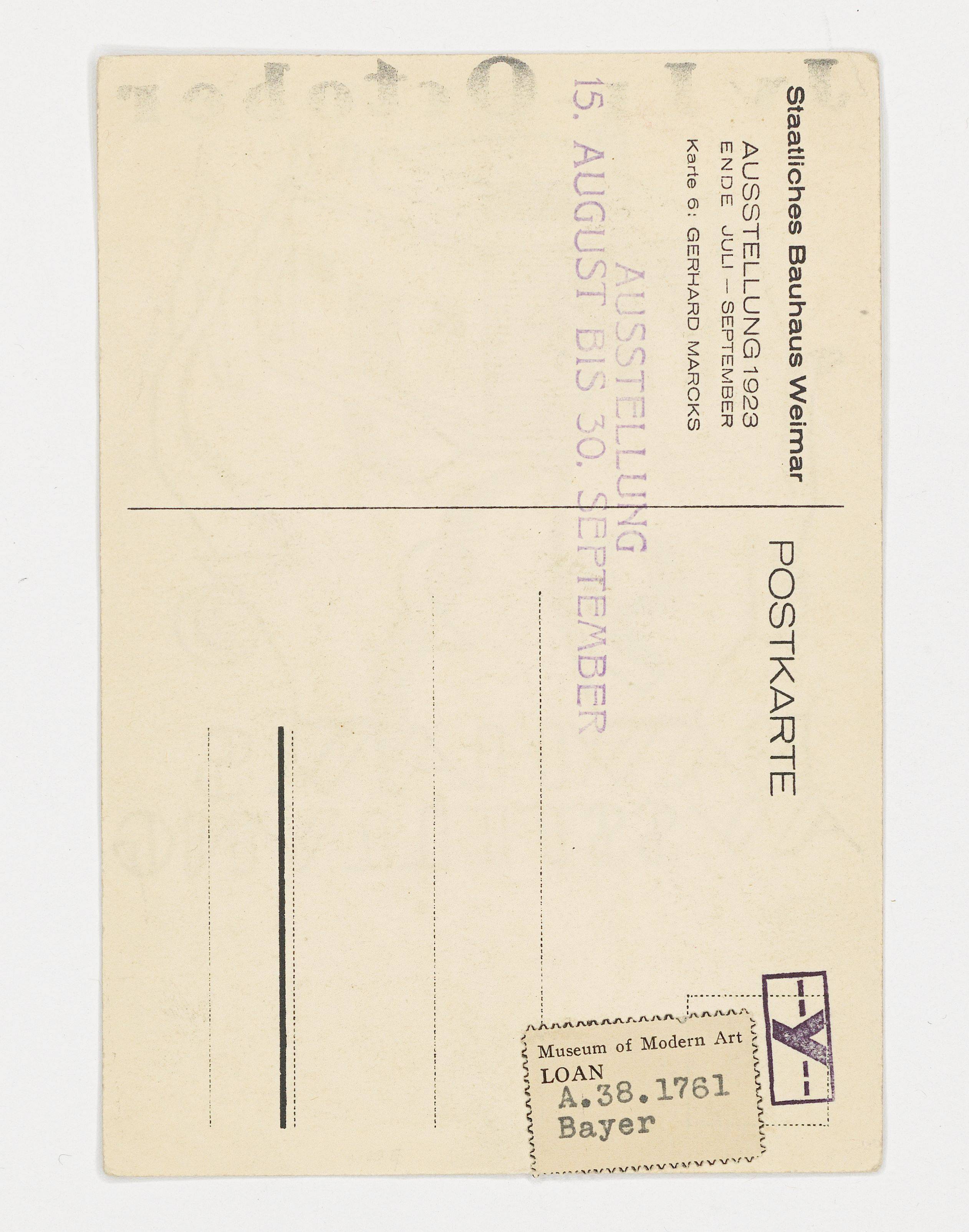 This picture shows the following artwork: Gerhard Marcks. ”Bauhauspostkarte” (Karte zur Bauhaus Ausstellung Weimar 1923). 1923.