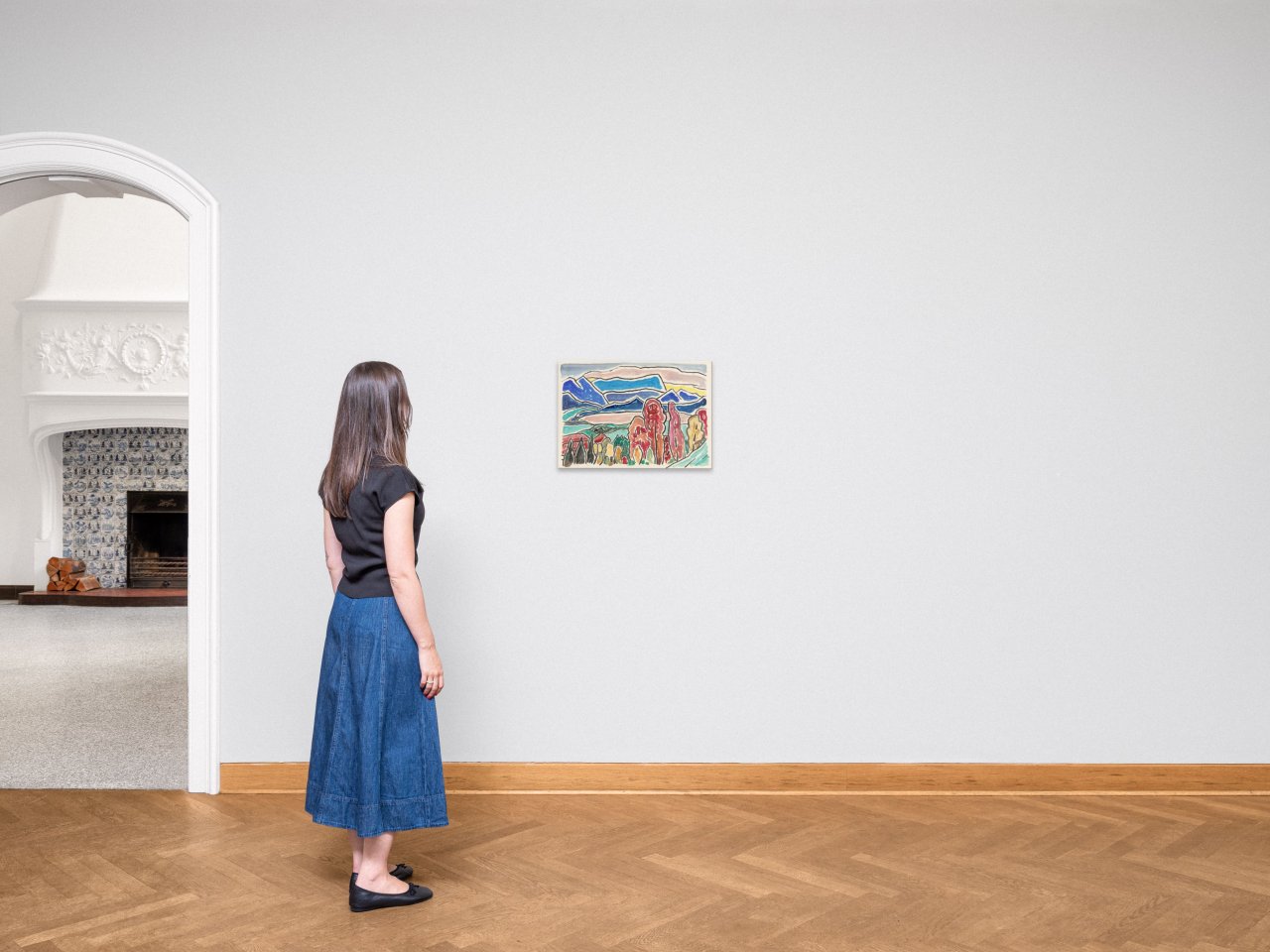 Auf diesem Bild ist das folgende Kunstwerk zu sehen: Gabriele Münter. „Blick aufs Wettersteingebirge“. 1956.