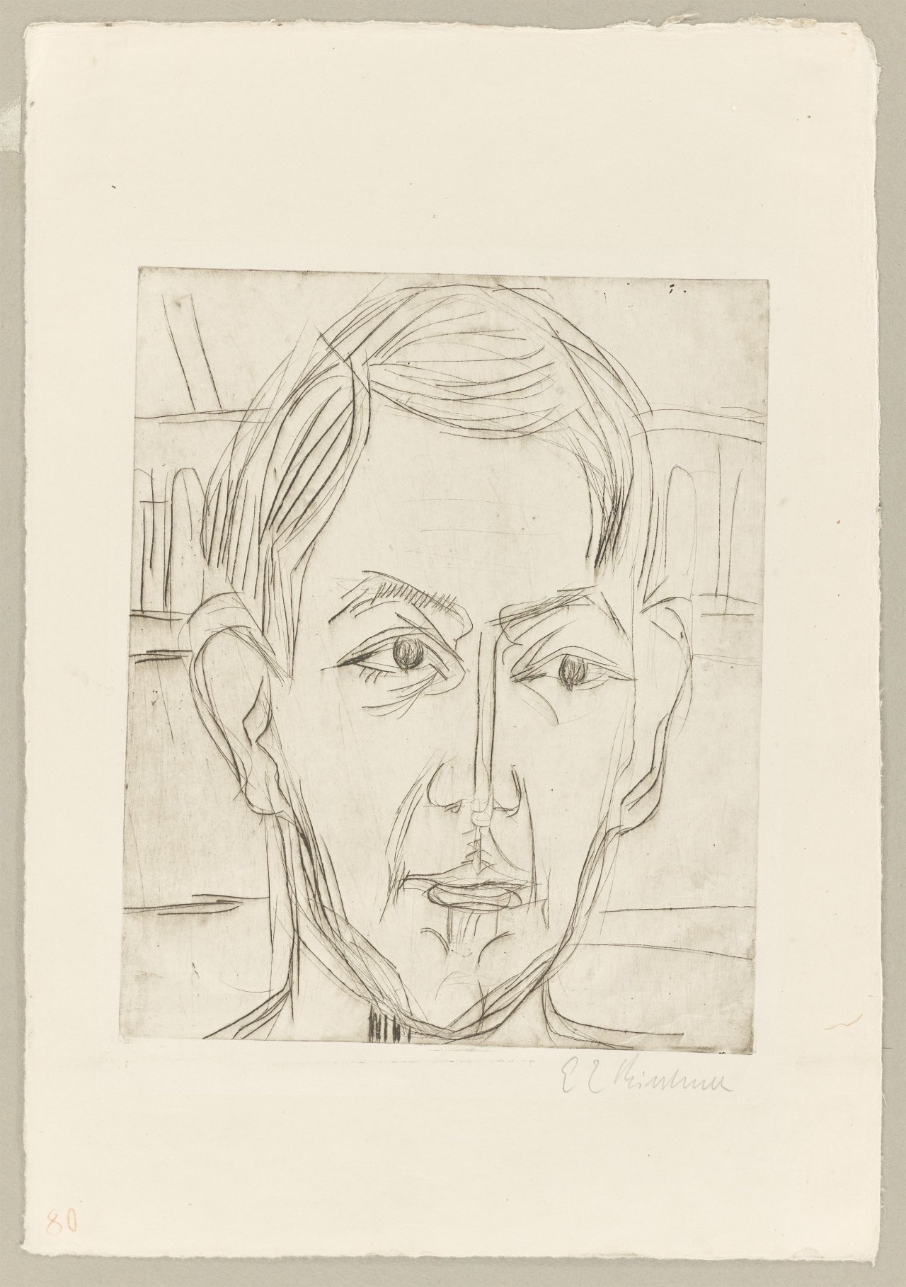 Auf diesem Bild ist das folgende Kunstwerk zu sehen: Ernst Ludwig Kirchner. „Kopf eines jungen Mannes (Dr. Hans Bütow)“. 1925/26.