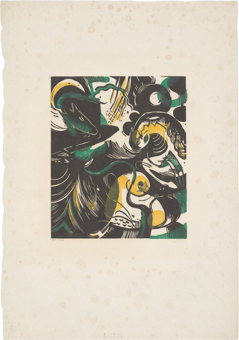 Auf diesem Bild ist das folgende Kunstwerk zu sehen: Franz Marc. „Schöpfungsgeschichte II“. 1914.