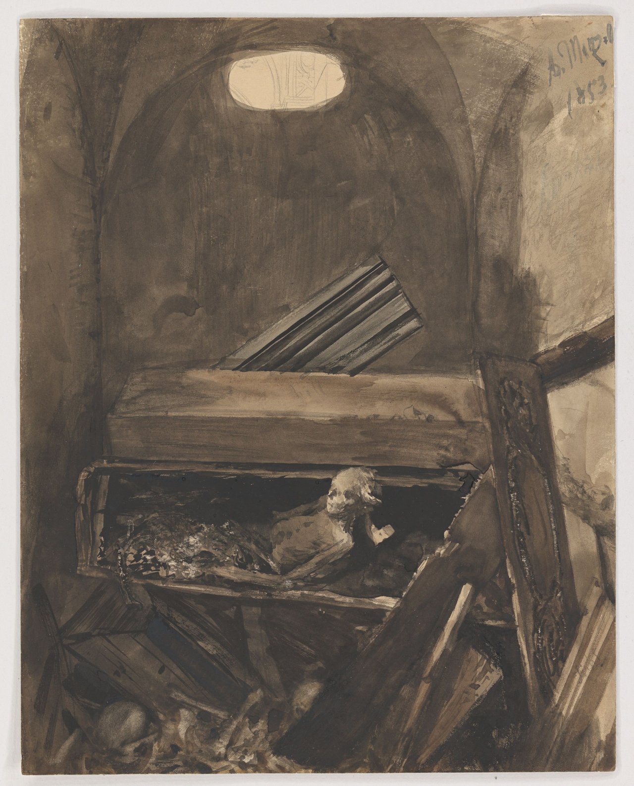 This picture shows the following artwork: Adolph Menzel. Crypt of Liebfrauenkirche in Halberstadt. 1853.