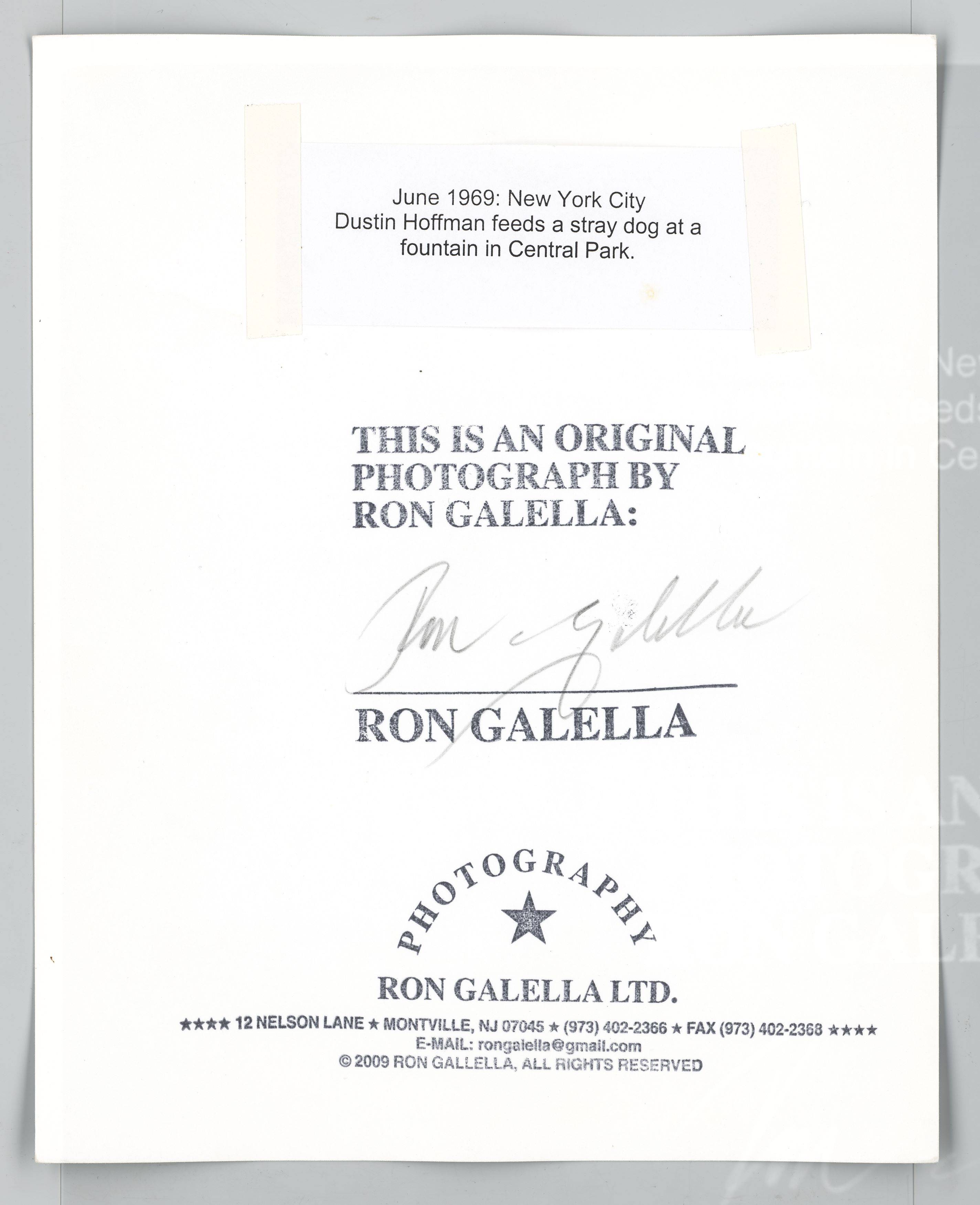 This picture shows the following artwork: Ron Galella (i.e. Galella, Ronald E.). Dustin Hoffman, Central Park, New York City. 1969.