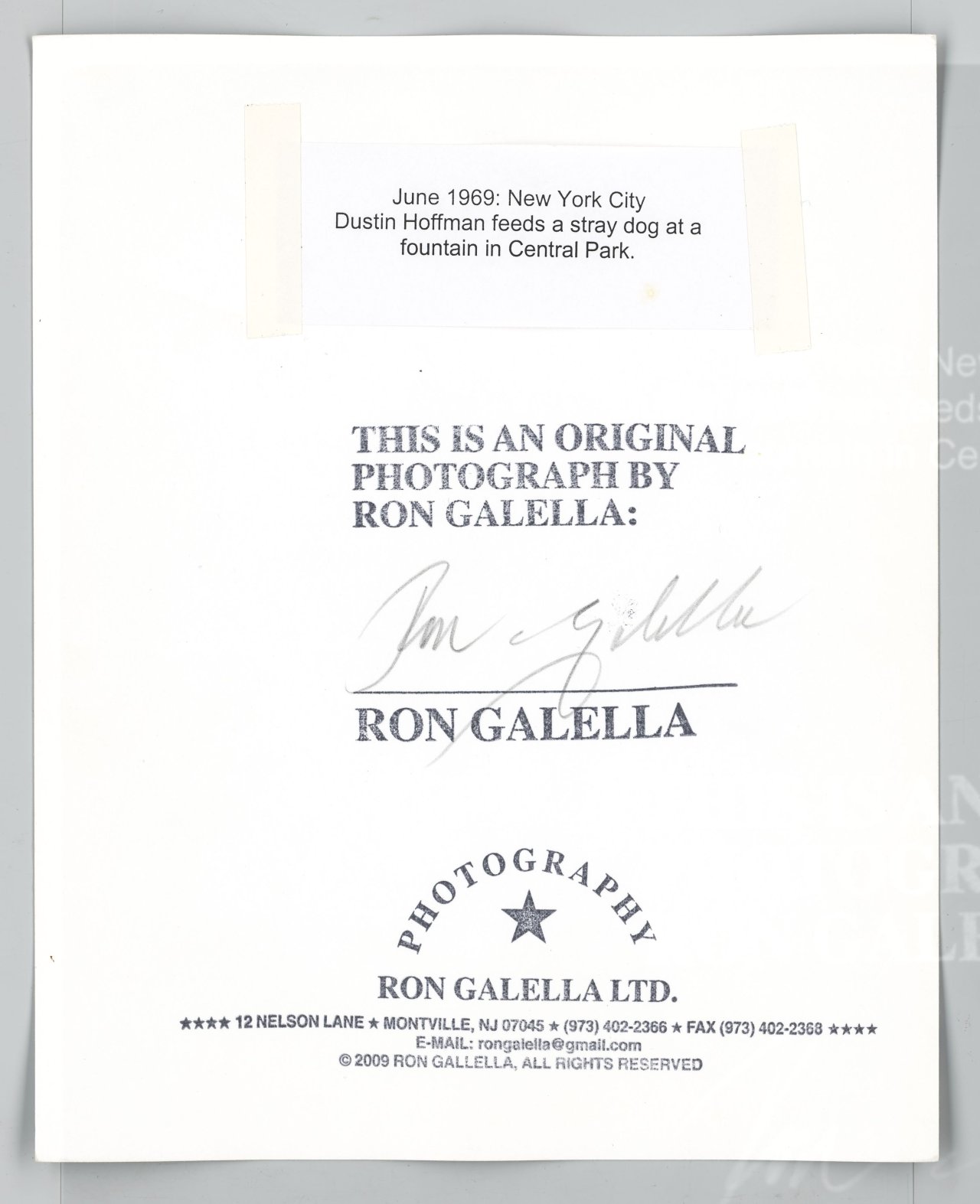 This picture shows the following artwork: Ron Galella (i.e. Galella, Ronald E.). Dustin Hoffman, Central Park, New York City. 1969.