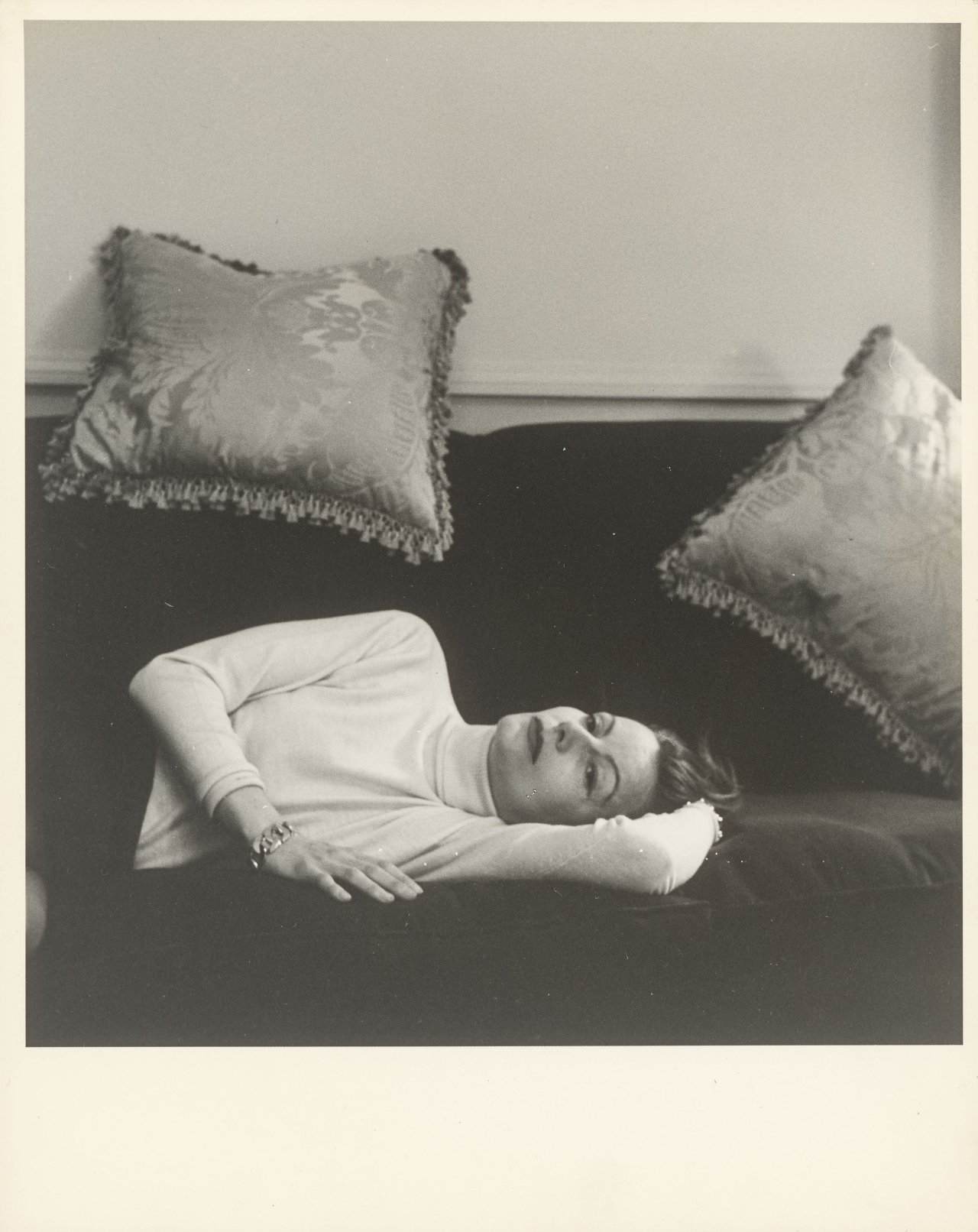 This picture shows the following artwork: Cecil Beaton. Greta Garbo in Beaton's suite at the Plaza Hotel, New York. 1946.