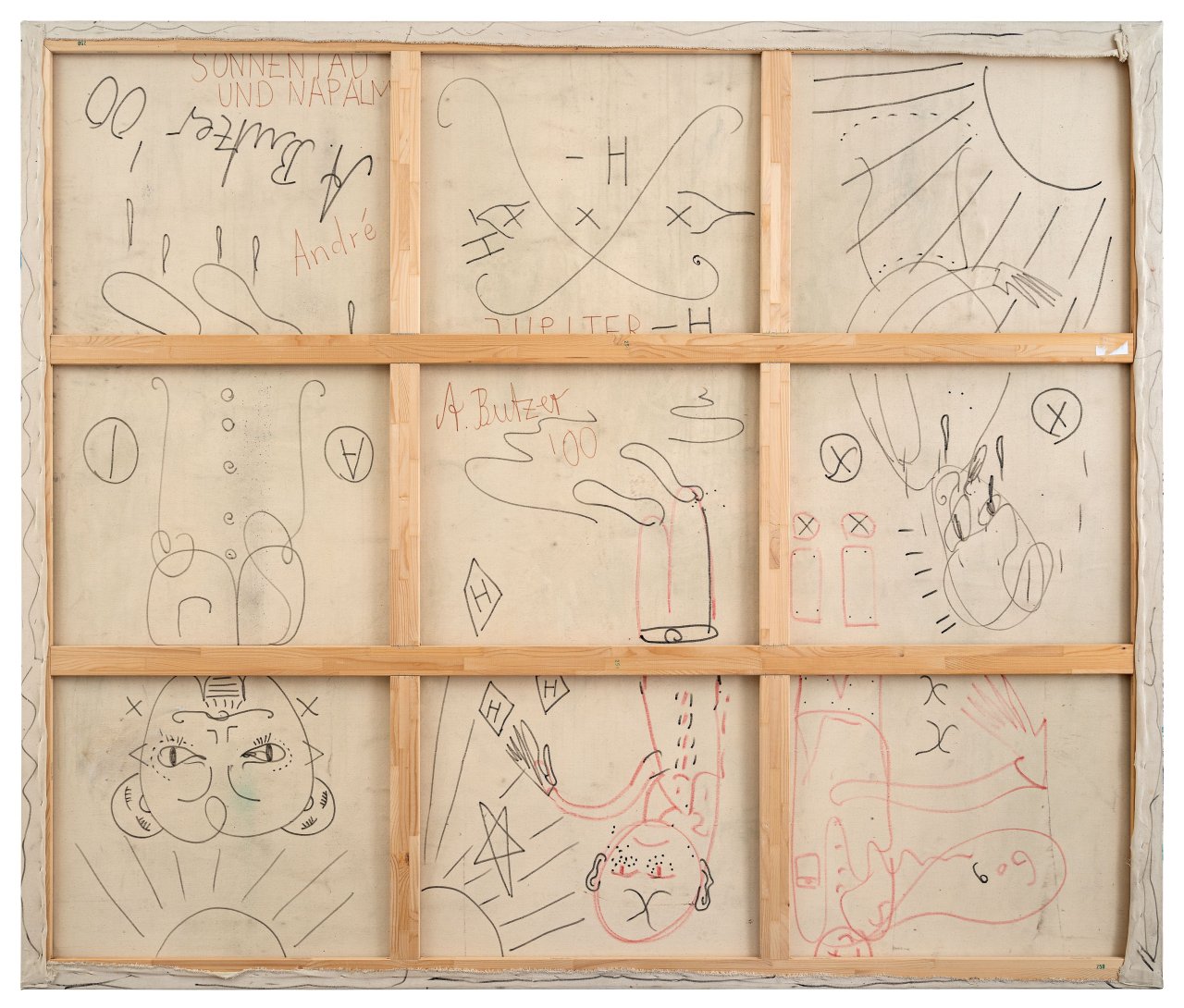 This picture shows the following artwork: André Butzer. ”Sonnentau und Napalm (VERSPERRT NICHT DIE PFADE DER FEEN!)”. 2000.