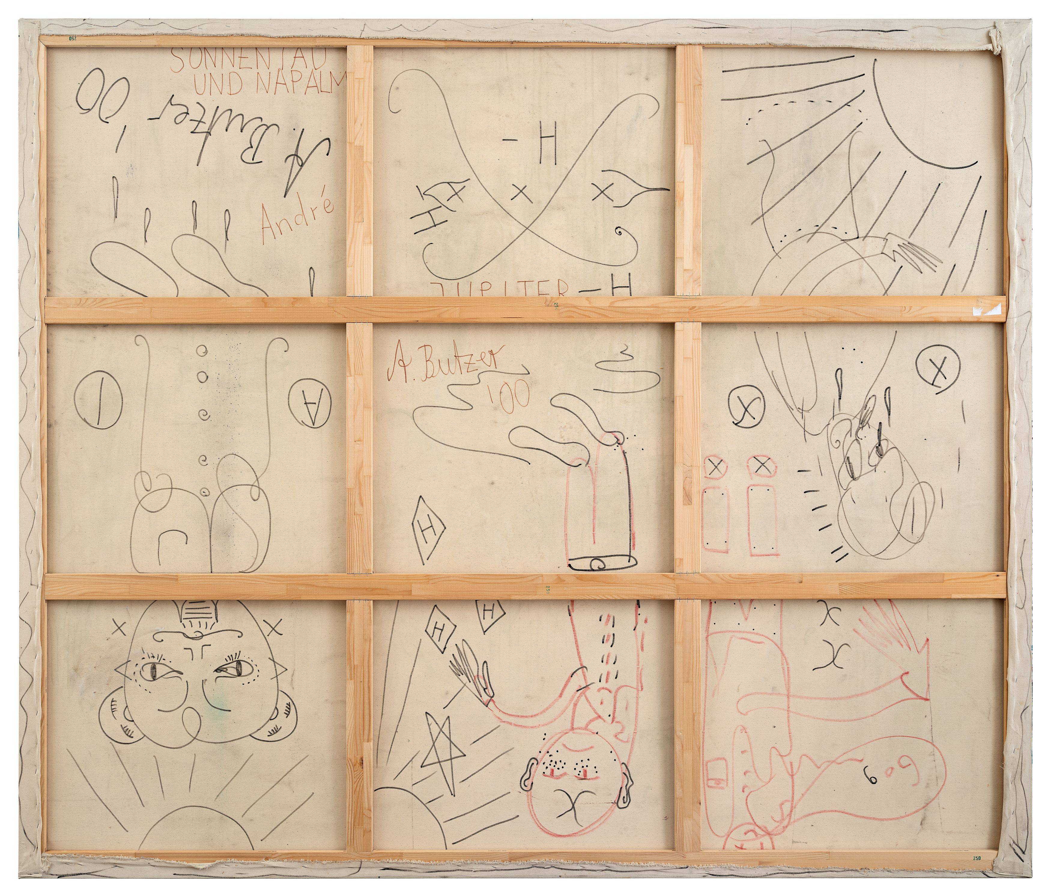 This picture shows the following artwork: André Butzer. ”Sonnentau und Napalm (VERSPERRT NICHT DIE PFADE DER FEEN!)”. 2000.