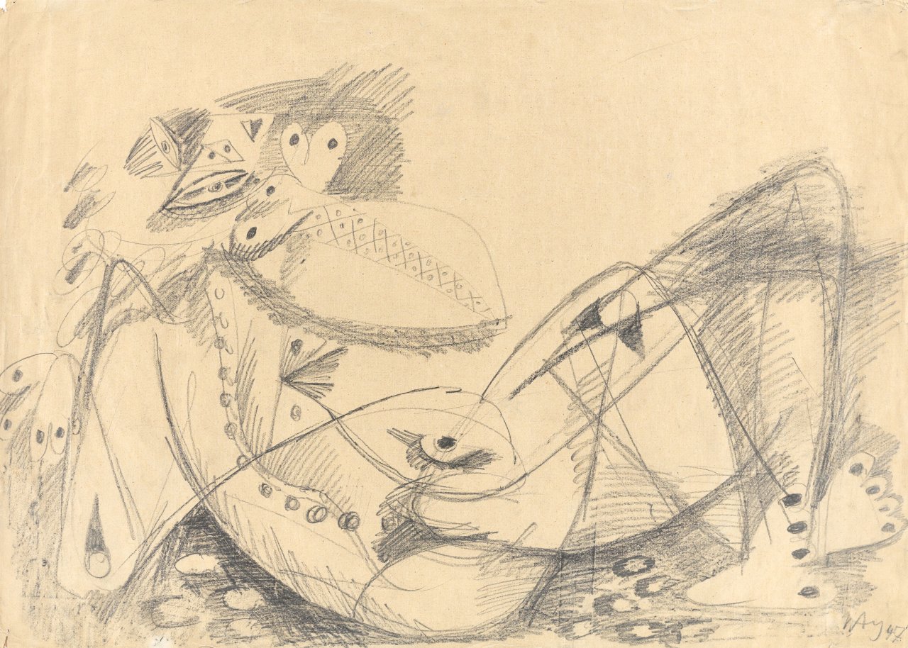 Auf diesem Bild ist das folgende Kunstwerk zu sehen: Ernst Wilhelm Nay. „Liegende“. 1947.