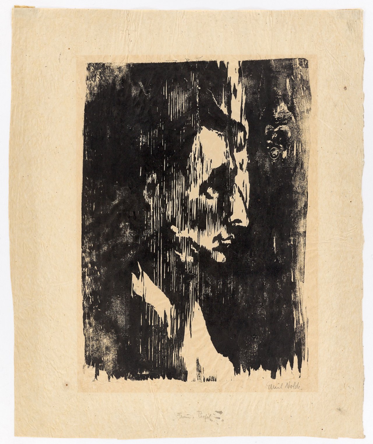 Auf diesem Bild ist das folgende Kunstwerk zu sehen: Emil Nolde. „Frau im Profil (Frau, Profil)“. 1910.