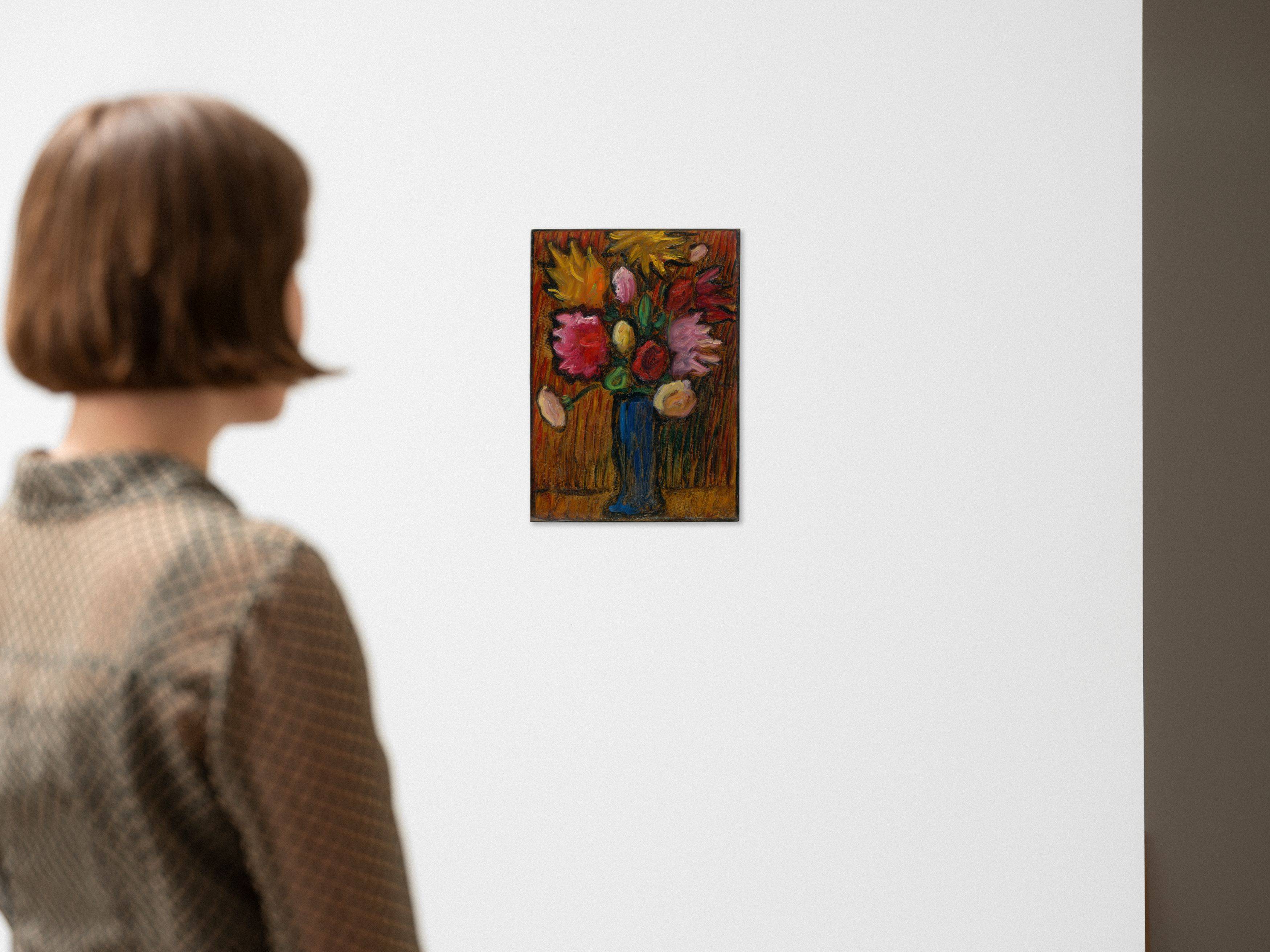 This picture shows the following artwork: Alexej von Jawlensky. ”Blumen in blauer Vase (Rosenstrauss)”. 1936.